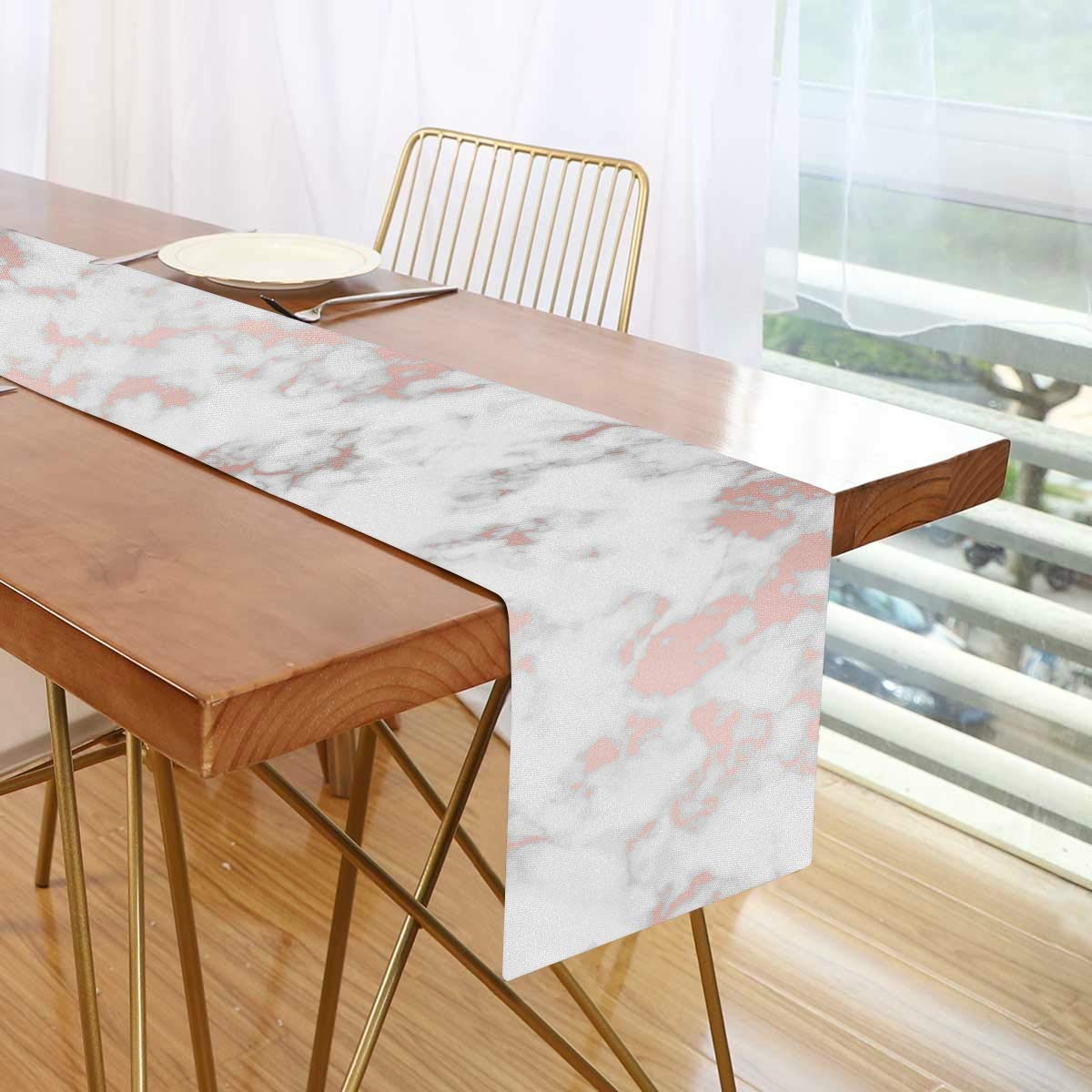MOYYO 13x70 Inch Marble & Rose Gold Table Runner - Elegant Polyester Tablecloth for Wedding, Birthday, Engagement Party Decor - Perfect for Dining Tables, Coffee Tables, and Home Decoration