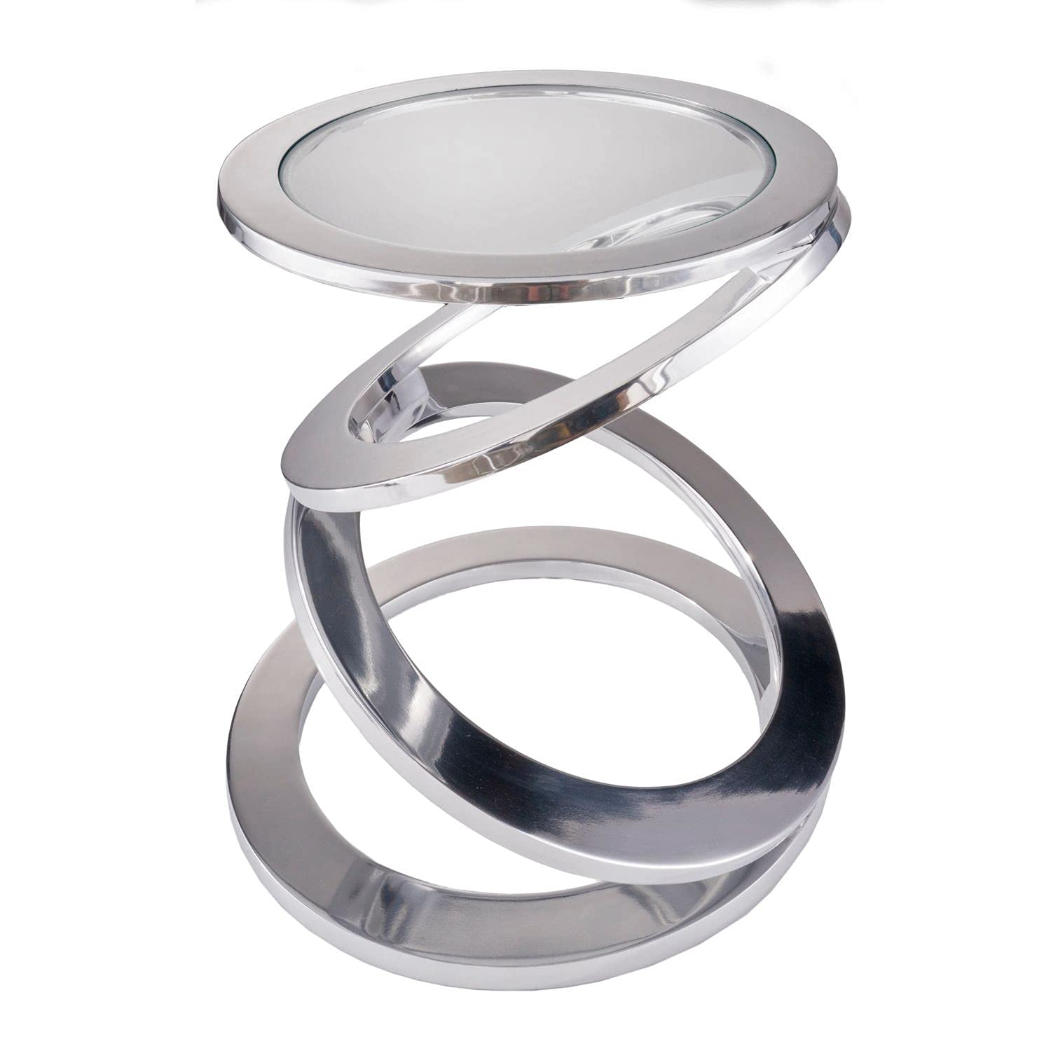 Elegant Silver Rings Metal Frame Glass Top Accent Table - Modern Side Table for Living Room, Bedroom & Office Decor