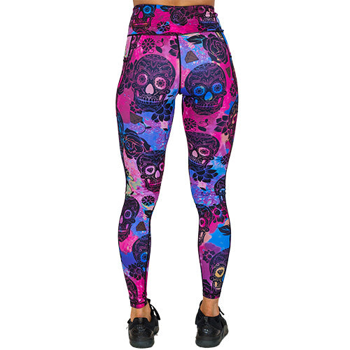 Gothic Rose Skull Print Leggings for Women - Stretchy High Waist Yoga Pants - Perfect for Halloween, Cosplay & Gothic Fashion