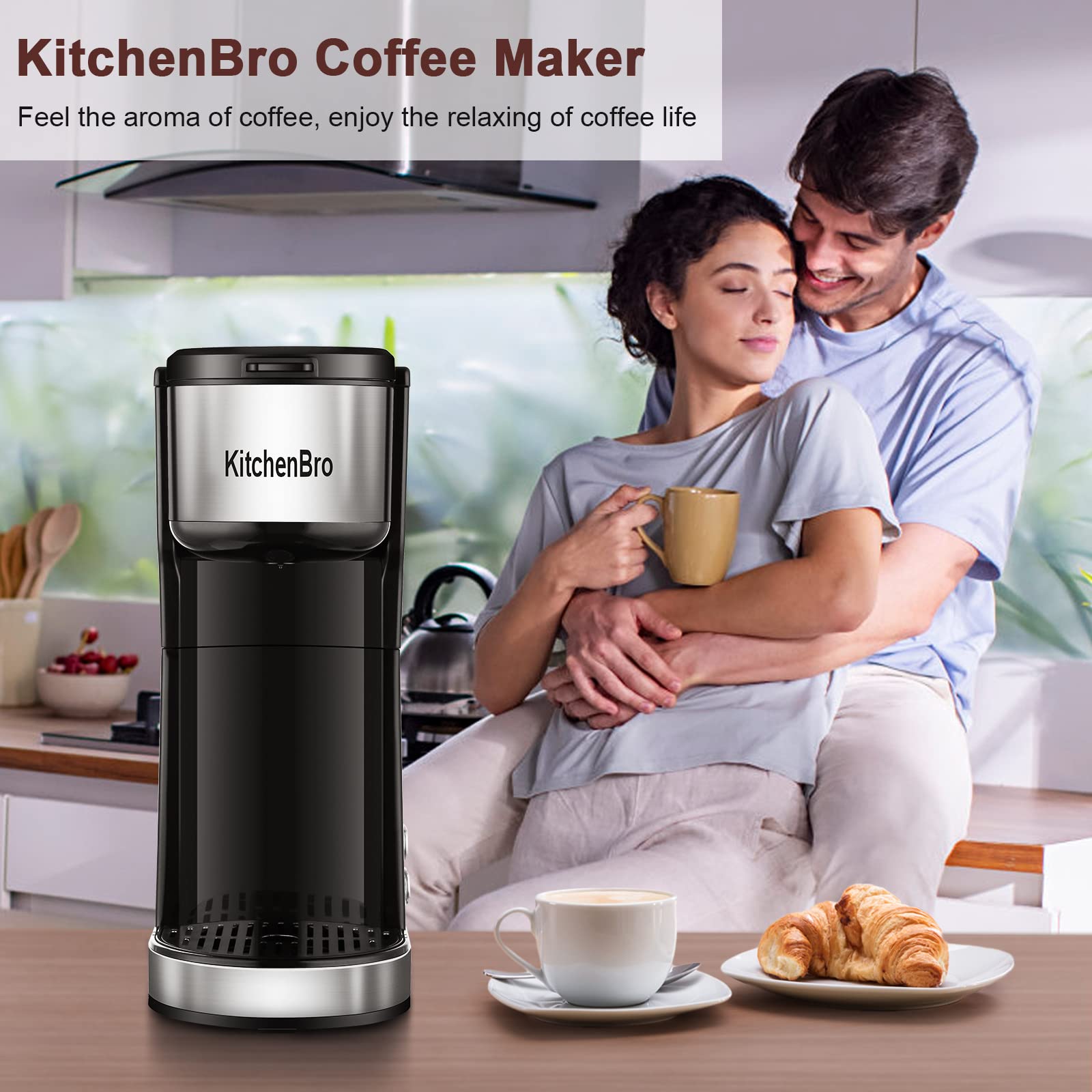 Compact Single Serve Coffee Maker with 14oz Reservoir - K Cup Compatible, Space Saving Design for Small Kitchens, 2-in-1 Coffee Machine (6-14oz Brew Sizes), Perfect for Travel Mugs & Office Use, Self-Cleaning Pod Brewer for Easy Maintenance - Ideal for Home, Dorm & RV Coffee Lovers