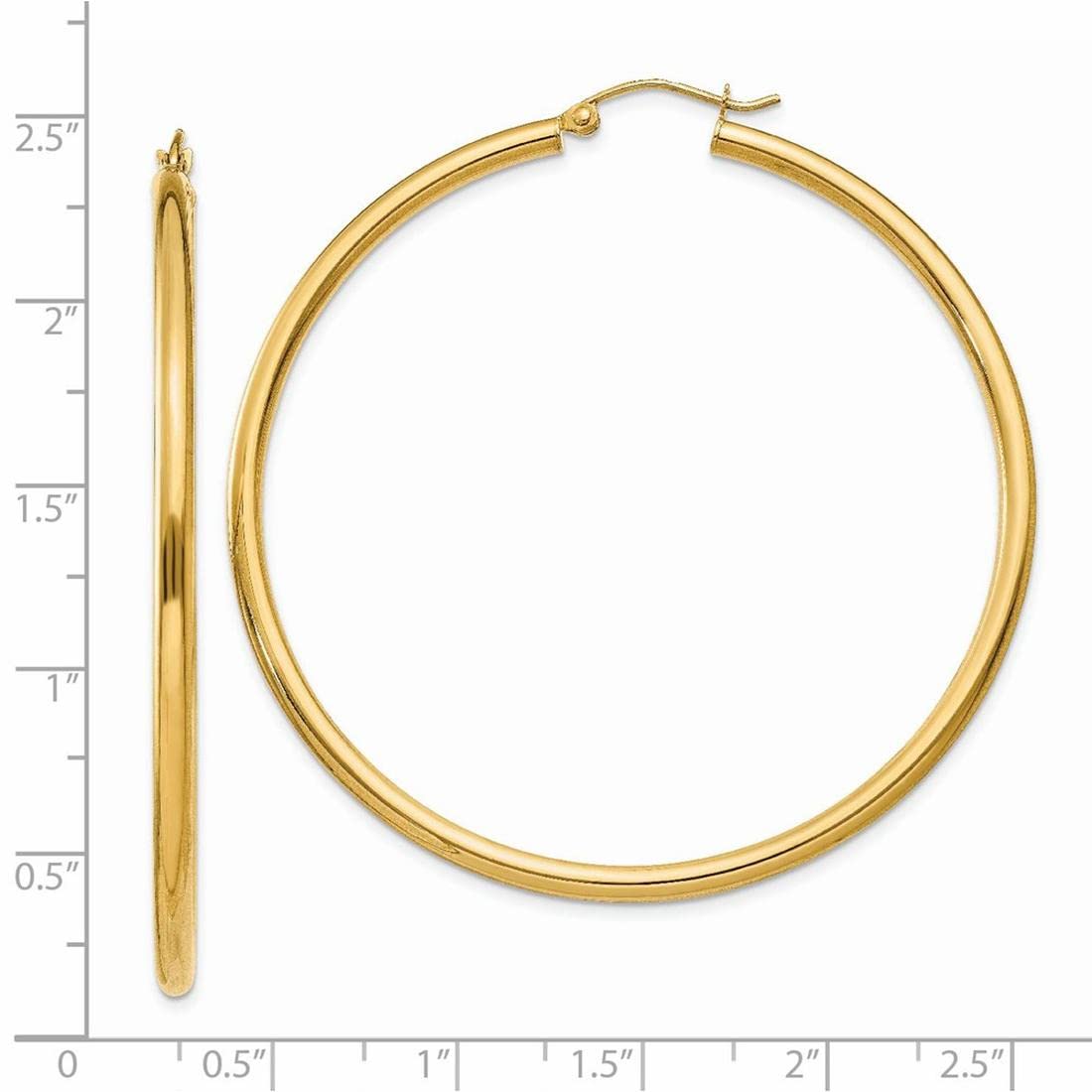 14K Yellow Gold Polished 2.5mm Lightweight Round Hoop Earrings for Women - Dainty Everyday Jewelry, Perfect for Work, Date Night & Gifts