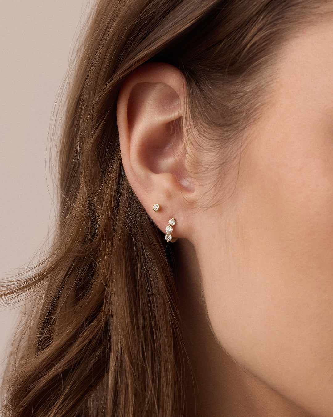 Lab Grown Diamond Halo Trio Huggie Earrings for Women - Dainty Stud Earrings for Everyday Wear, Wedding, Anniversary & Special Occasions
