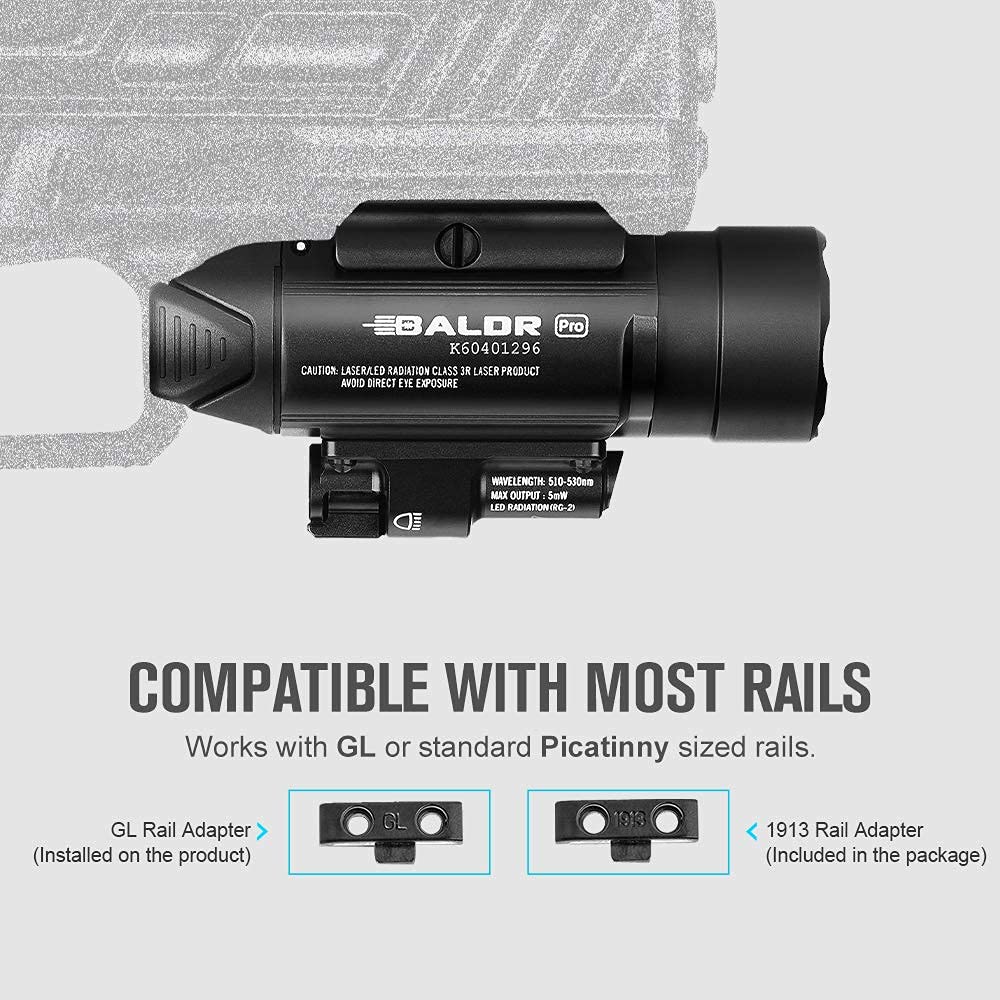 OLIGHT Baldr Pro 1350 Lumens Tactical Weapon Light with Green Beam & I3T EOS 180 Lumens EDC Flashlight Bundle - Compact Pistol Light for Home Defense, Hunting, Camping & Outdoor Adventures