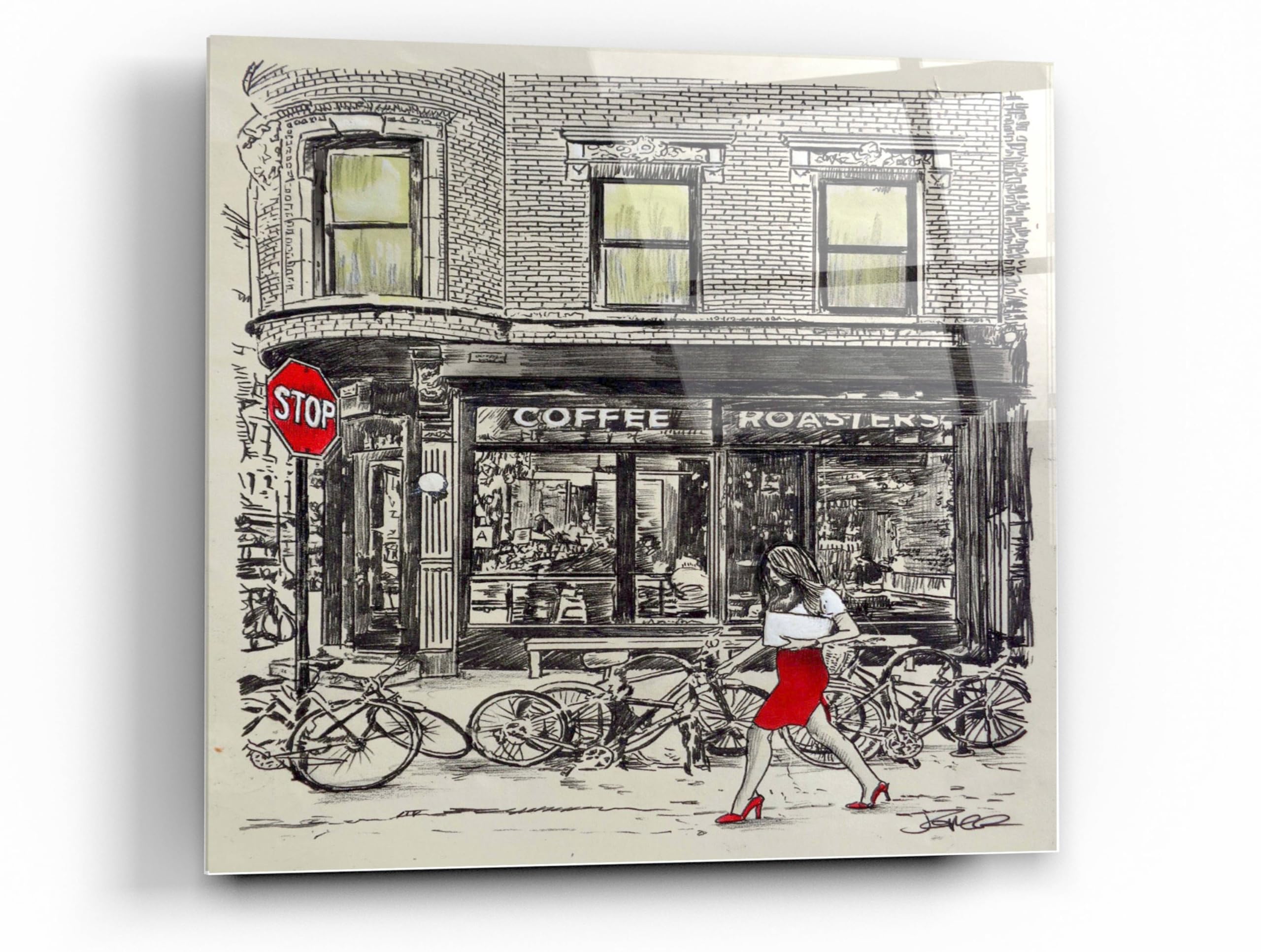 Epic Art 'The Coffee Roasters Place' by Loui Jover - 24x24 Inch Acrylic Glass Wall Art Painting - Modern Home & Office Decor for Coffee Lovers - Perfect for Living Room, Cafe, or Restaurant
