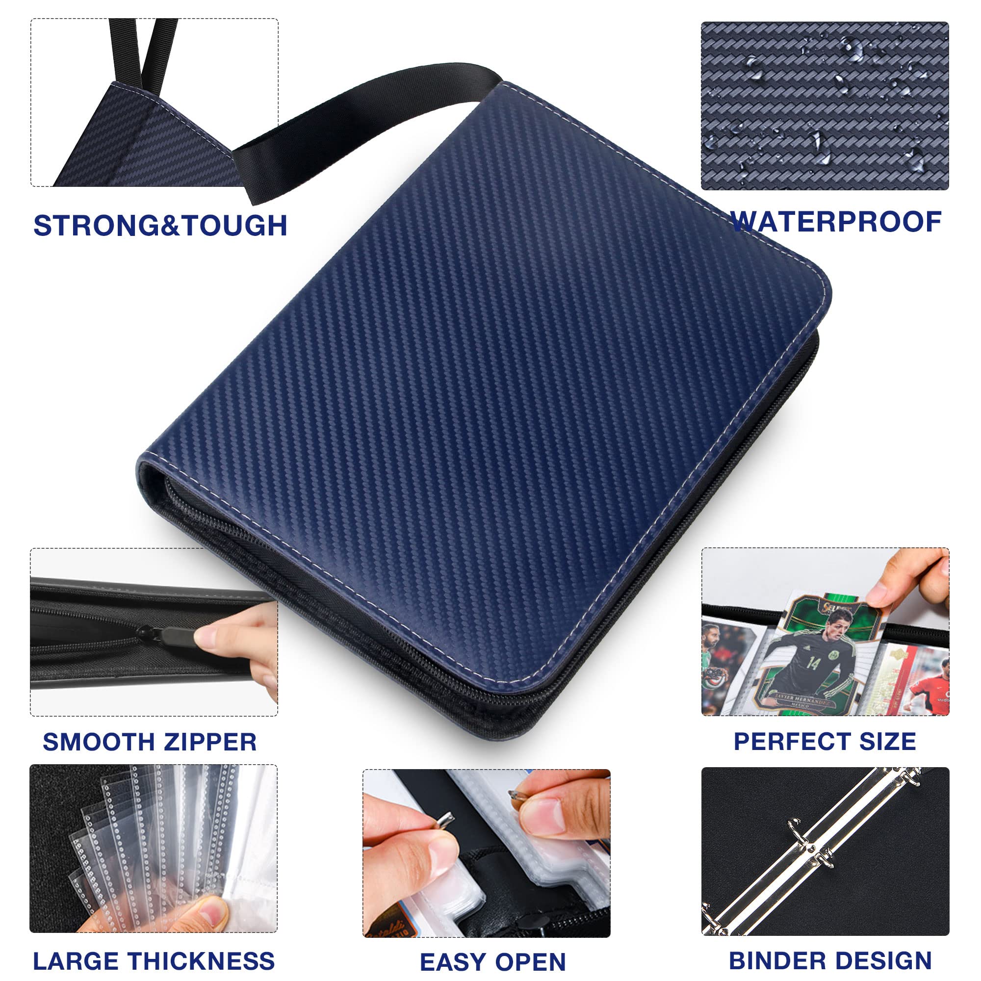 400-Pocket TONESPAC Trading Card Binder Organizer - Compatible with Baseball, Sports & Coupon Cards - Premium Card Sleeves Holder (Stripe Blue) - Perfect for Collectors, Tournaments & Storage