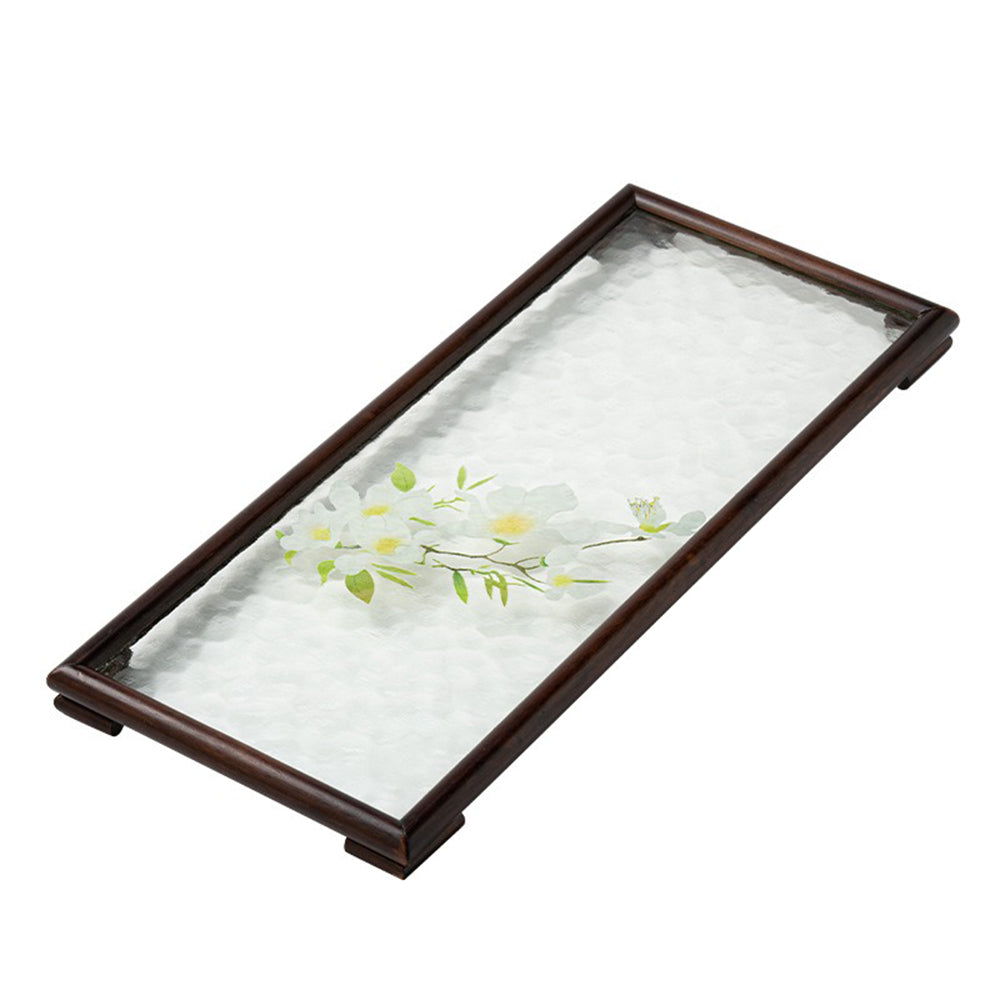 Premium Walnut Wood Glass Ripple Tea Tray - Handcrafted Tea Serving Tray for Tea Ceremony, Coffee, and Dessert Presentation - Perfect for Home, Office, and Gift Giving