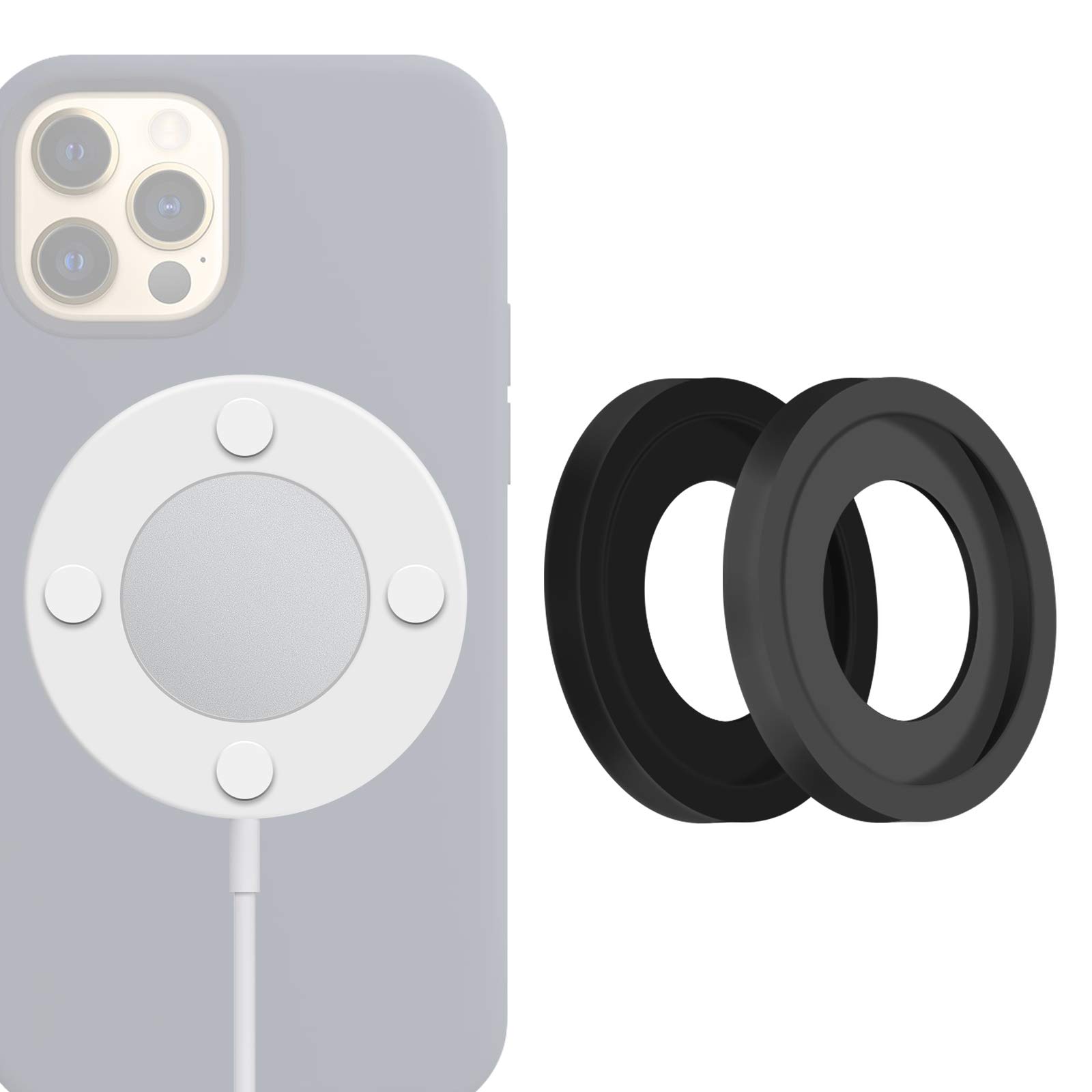 (3 Pack) Seltureone iPhone 12 Magsafe Magnetic Charger Case - Slim Silicone Protective Cover with Wireless Charging Pad (Black, White, Gray) for Home, Office & Travel Use