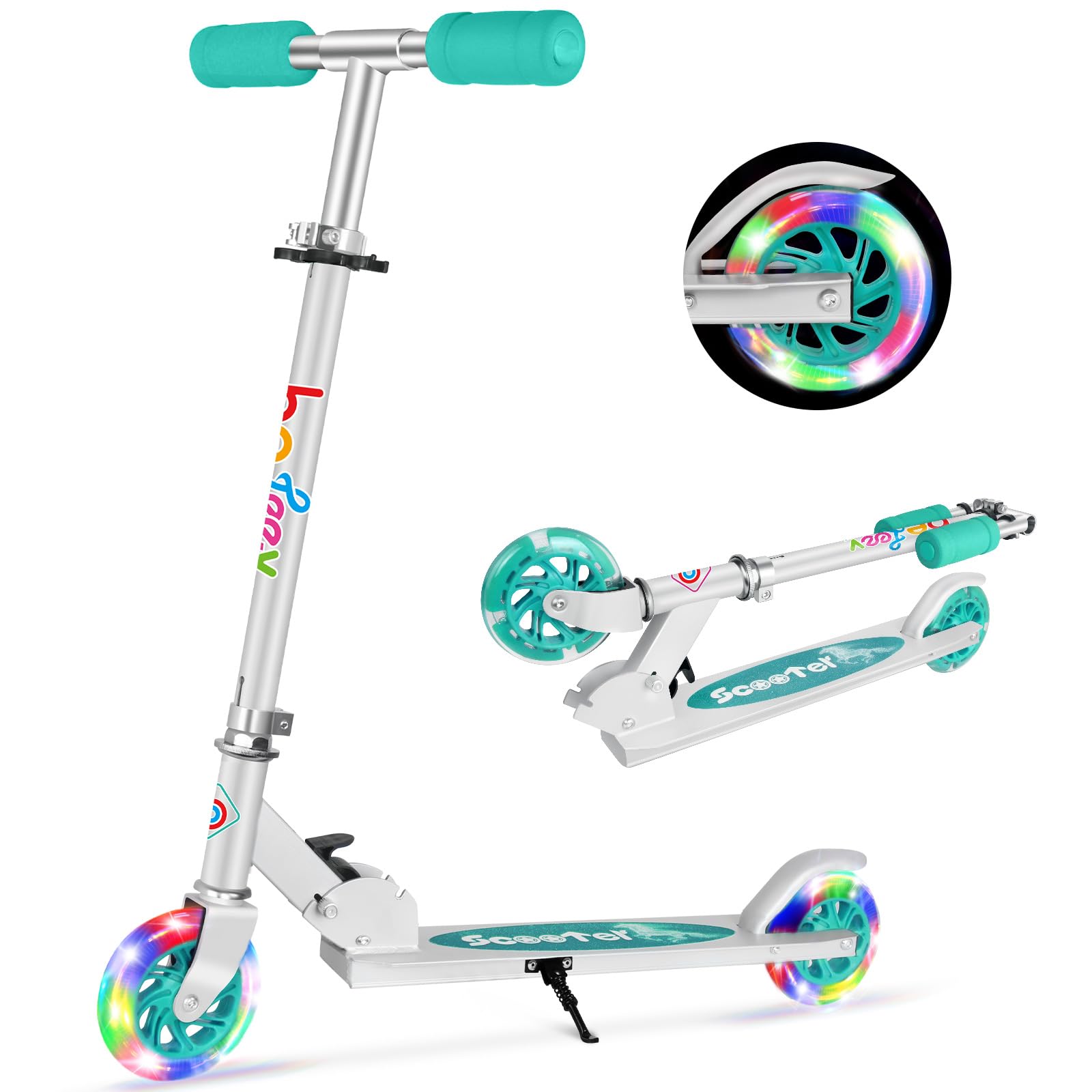 BELEEV V1 Kids Scooter - Foldable 2 Wheel Kick Scooter for Girls & Boys Ages 3-12, Adjustable Height, LED Light Up Wheels, Lightweight & Durable Frame with Kickstand - Perfect for Commuting, School, Park & Outdoor Fun