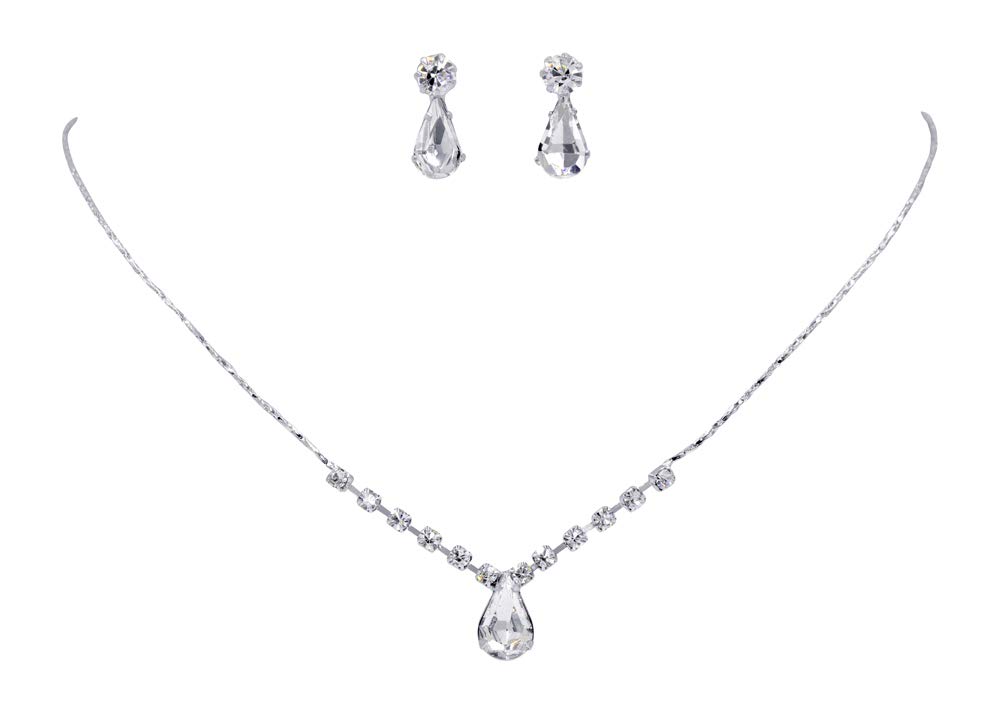Pear Drop Rhinestone Necklace & Earring Set - Elegant Jewelry for Women, Wedding, Party & Special Occasions - #10424