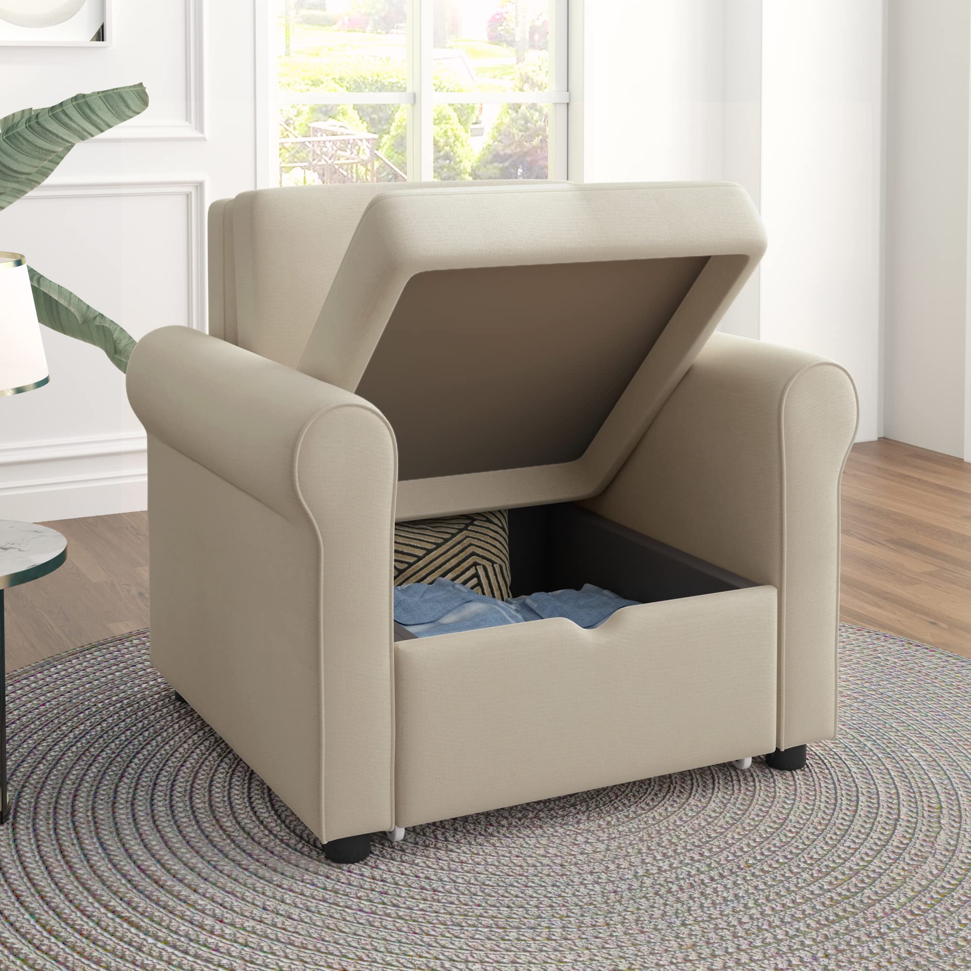 2-in-1 Convertible Sofa Bed Chair with Pillow & Storage | Merax Adjustable Sleeper Chair Bed | Foldable Backrest for Sofa or Single Bed | Modern Space-Saving Furniture for Small Apartments, Living Room & Bedroom | Perfect for Guest Sleeping, Relaxing & Home Office Use