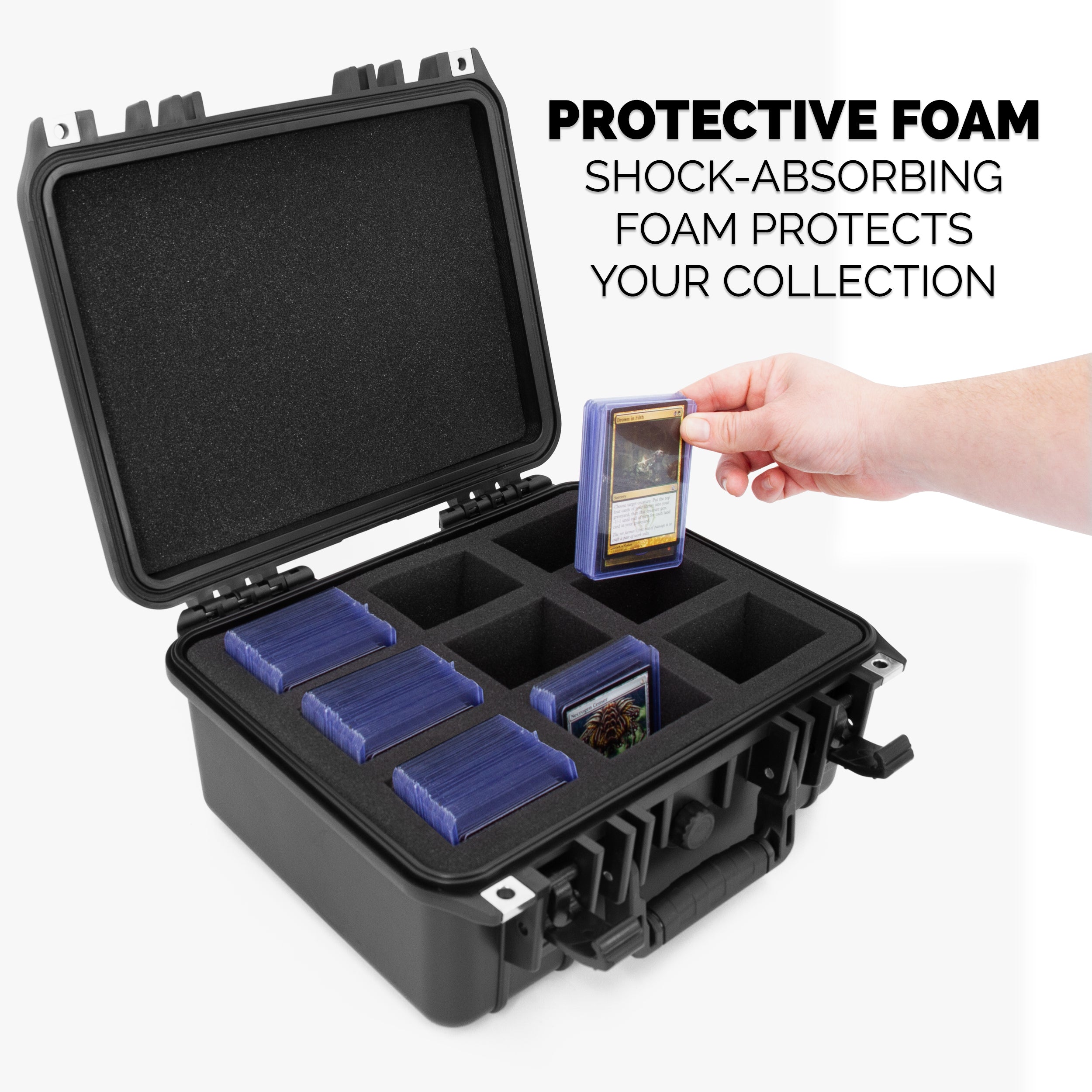 CASEMATIX One Touch Card Holder Case - Premium Trading Card Storage with Custom Foam for 315 Top Loaders or 65 Magnetic Holders - Perfect for Sports Cards Collection and Display