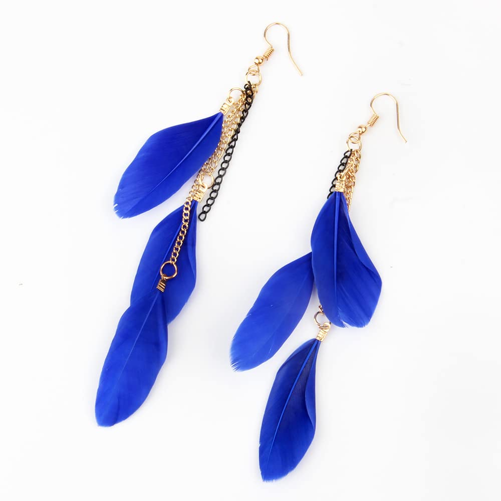 Boho Tassel Feather Dangle Drop Earrings for Women - Long Chain Lightweight Retro Piercing Jewelry - Perfect for Festivals, Parties & Boho Fashion