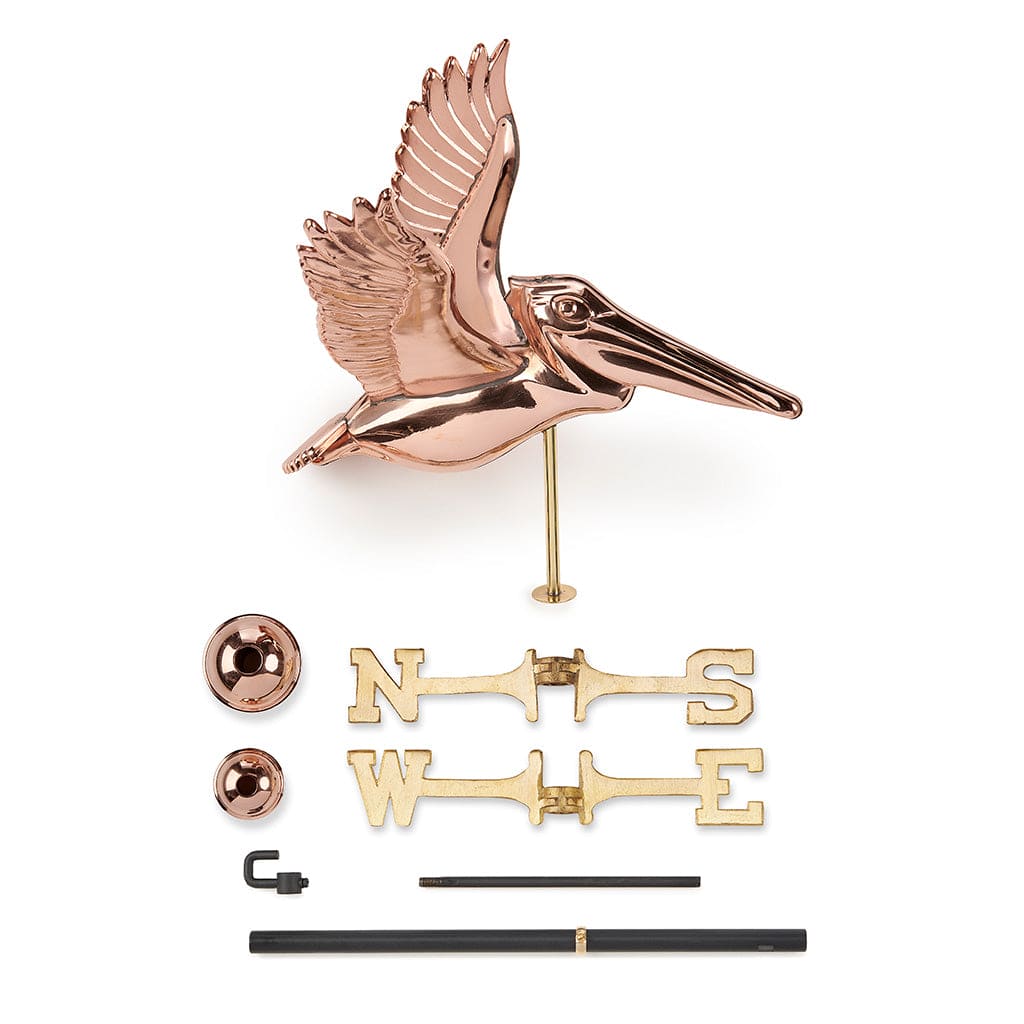 Handcrafted Pure Copper Pelican Weathervane by Good Directions - Coastal & Garden Decoration for Outdoor Patio, Yard, and Roof Top