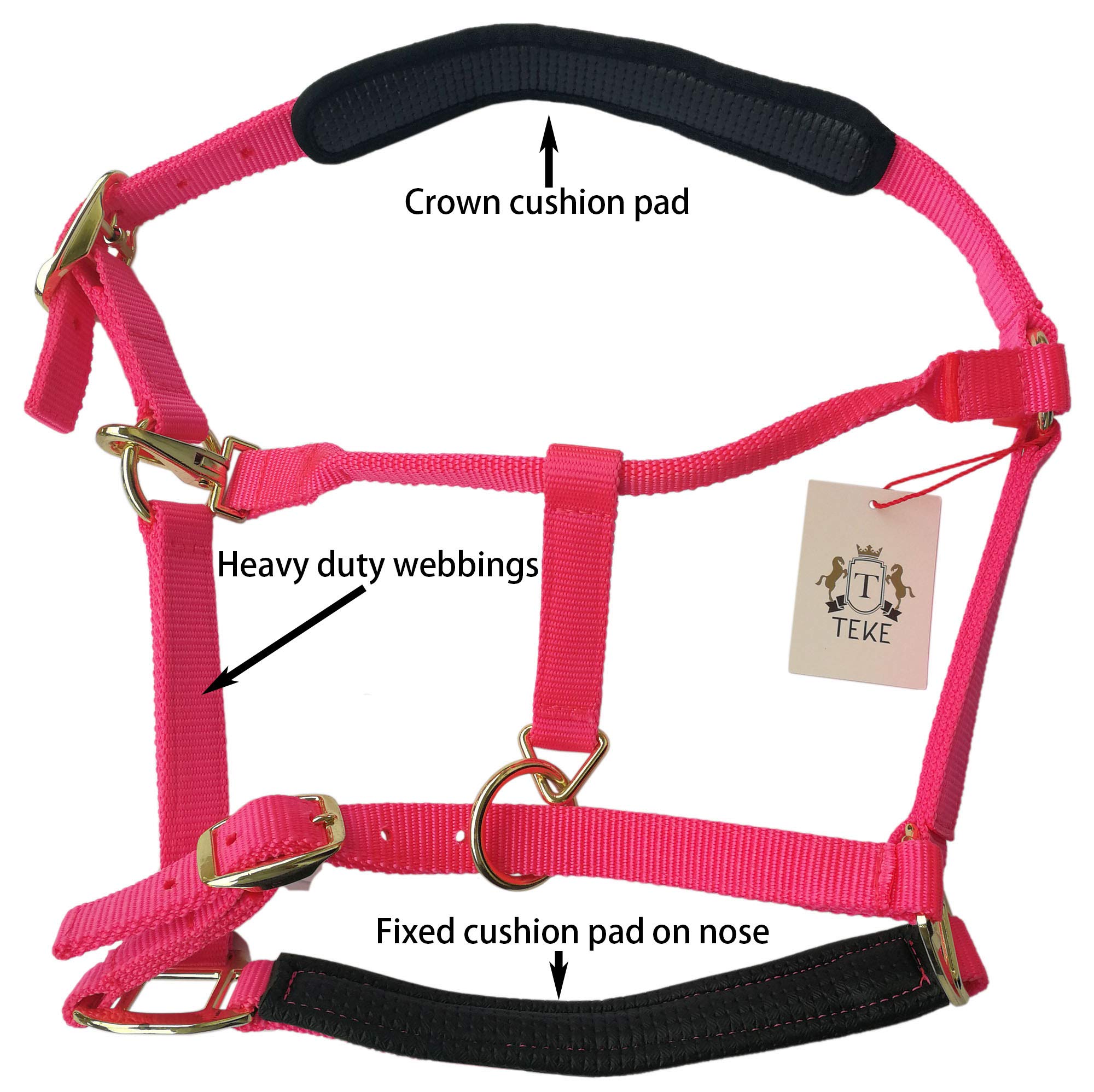 Durable Adjustable Horse Halter - Heavy Duty Soft Nylon with Padded Anti-Rubbing Waffle Neoprene on Crown & Nose - Perfect for Training, Grooming & Daily Horse Care