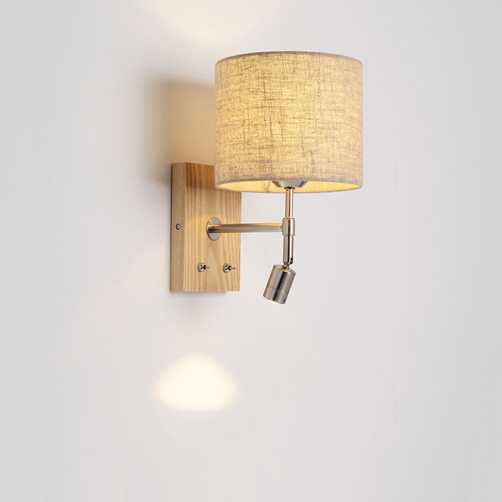 Modern 2-Light Solid Wood Wall Sconce with LED Reading Light - Bedside Wall Lamp for Bedroom, Living Room & Hallway - Independent Switch Control - Perfect for Cozy Reading Nooks & Ambient Lighting