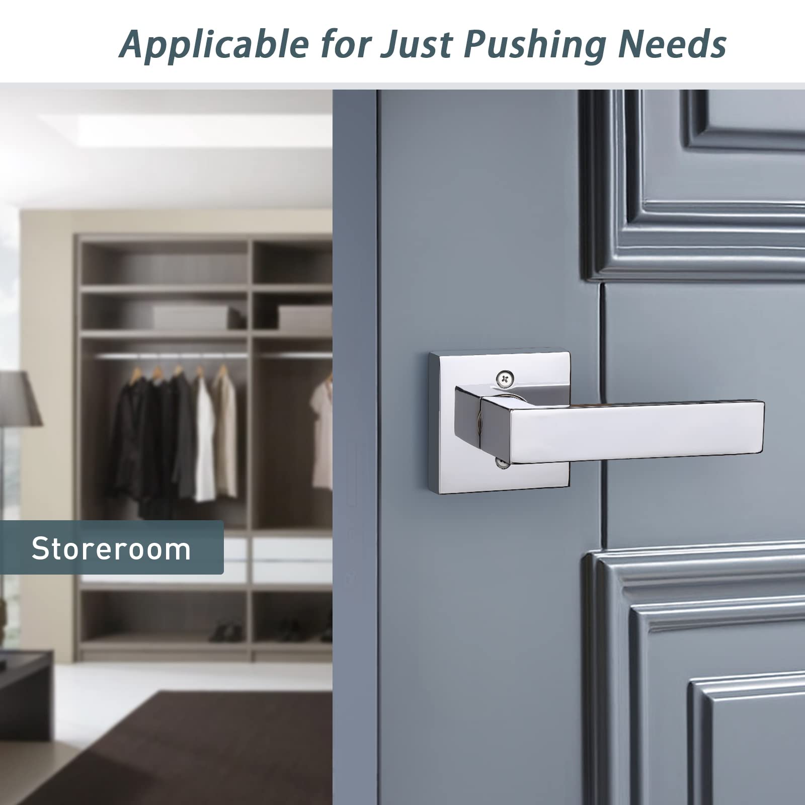 Heavy Duty Square Dummy Lever Door Handle - Polished Chrome, 3 Pack - for Interior Doors