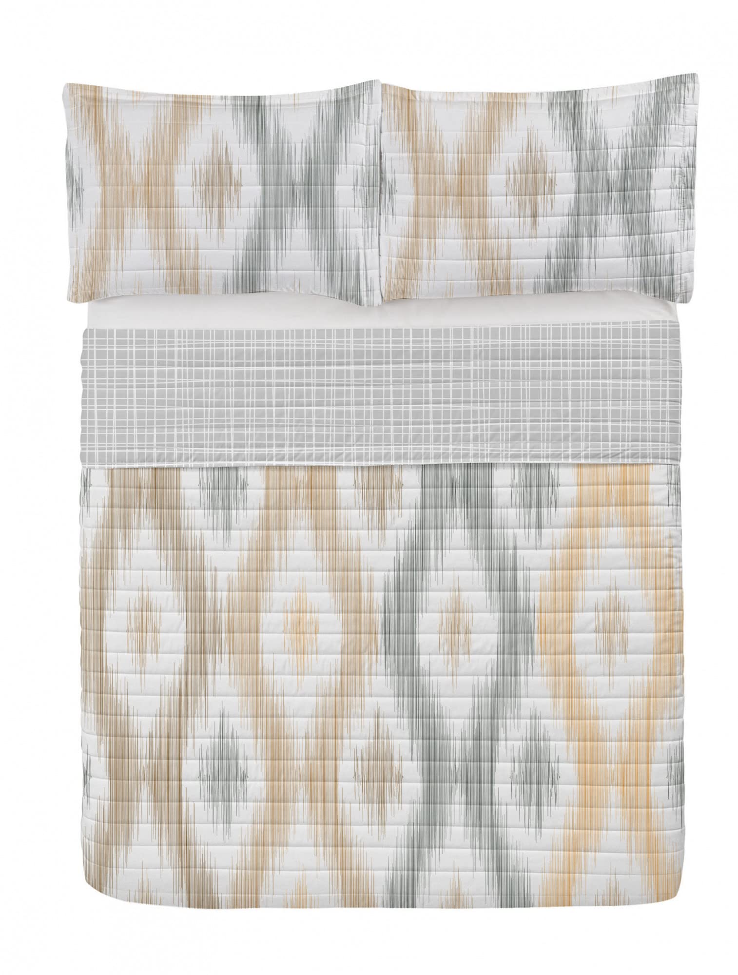 Ambesonne Reversible Queen Size Bedspread Set - Abstract Hand Drawn Chain Design in Pastel Green | Microfiber Comforter & Pillow Shams | Contemporary Geometric Bedding for Master Bedroom, Guest Room & Dorm Decor