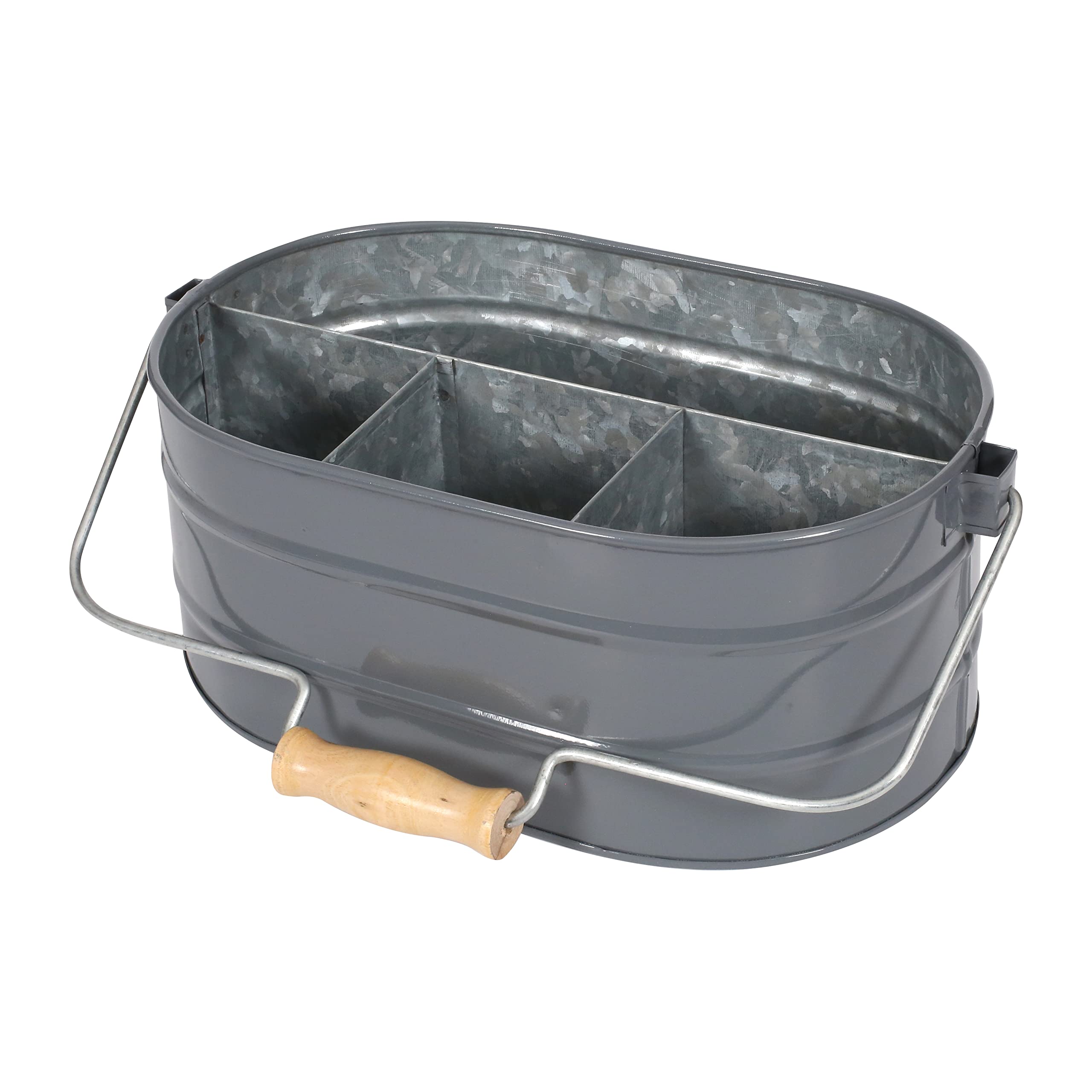 Galvanized Metal Caddy with 4 Compartments - Rustic Farmhouse Kitchen Organizer, Indoor Outdoor Picnic Utensil Holder, Multipurpose Storage Bin & Garden Planter - 12 Inch Charcoal - Perfect for Kitchen, Dining, BBQ, and Outdoor Decor