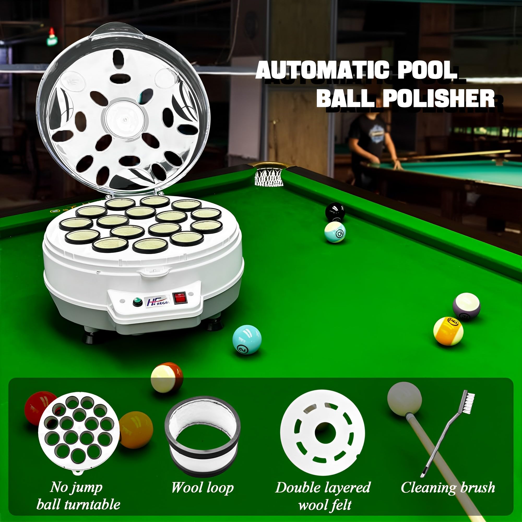 Automatic Pool Ball Cleaner Machine - Electronic Billiard Ball Polisher & Washer for 16 Balls (Snooker & Pool) - Perfect for Home Game Rooms, Bars & Professional Billiard Clubs