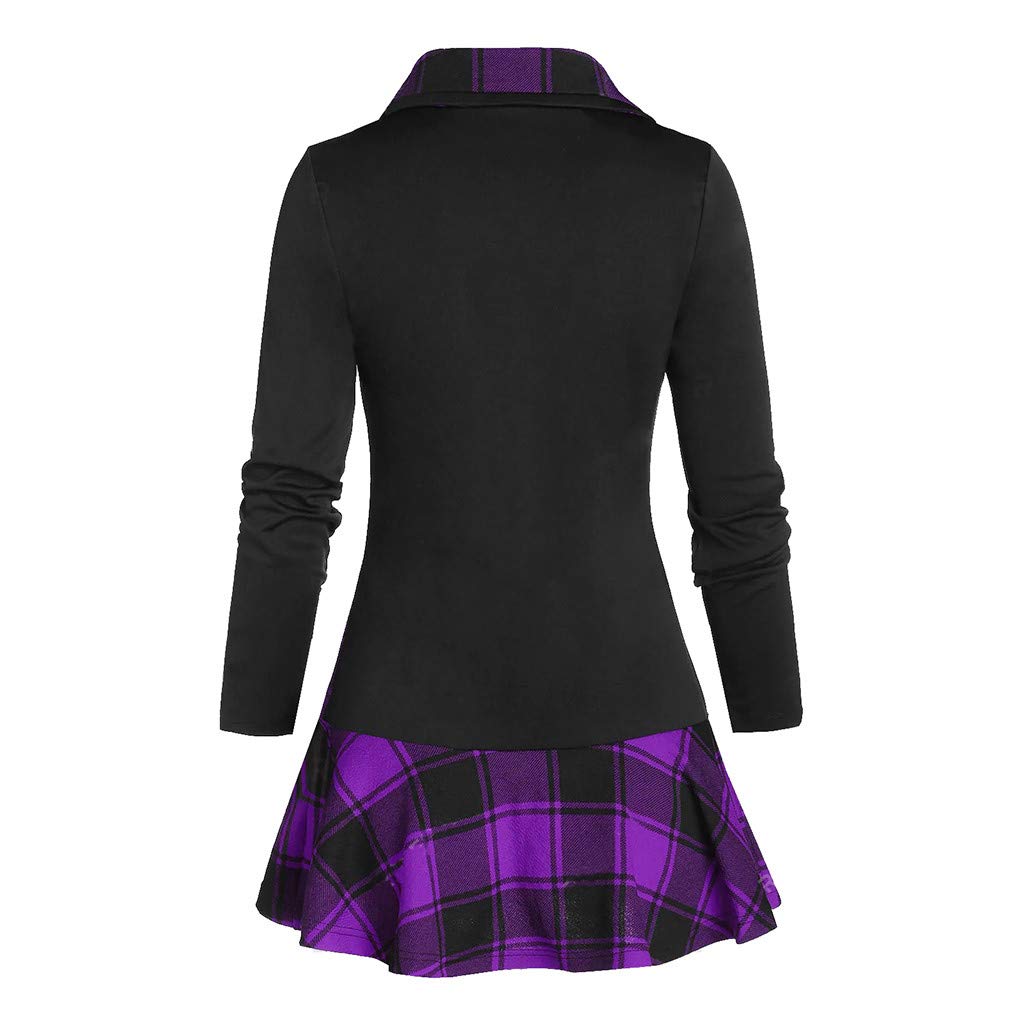 Plus Size Women's Fashion Button Cowl Neck Long Sleeve Patchwork Plaid Print Tops - Stylish Fall Blouses for Curvy Women | Perfect for Office Wear, Casual Outings & Autumn Layering