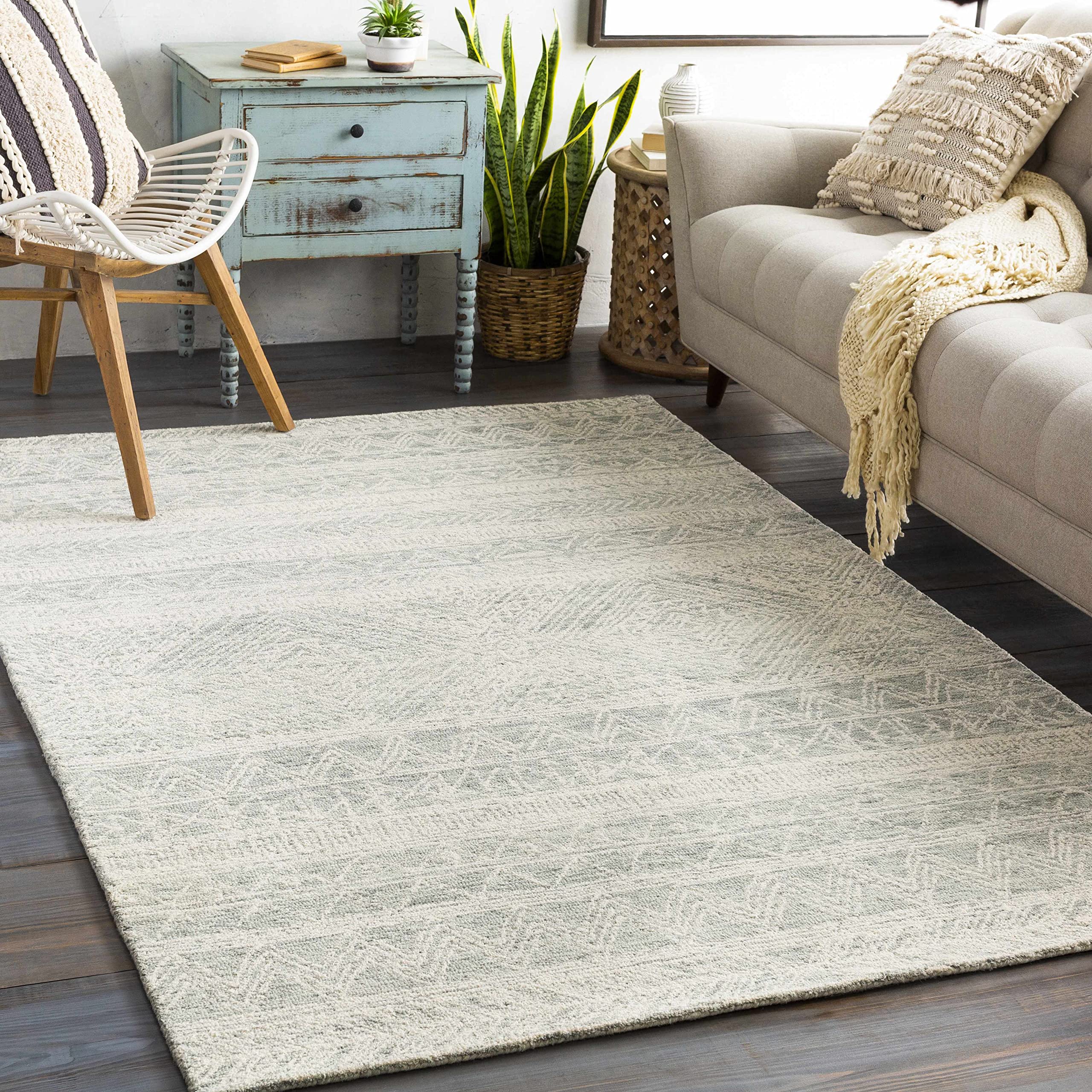 Bohemian Global Style Hauteloom Grahn Wool Area Rug 8' x 10' - Green & Beige Handwoven Rug for Living Room & Bedroom - Soft & Durable Home Decor for Cozy Spaces