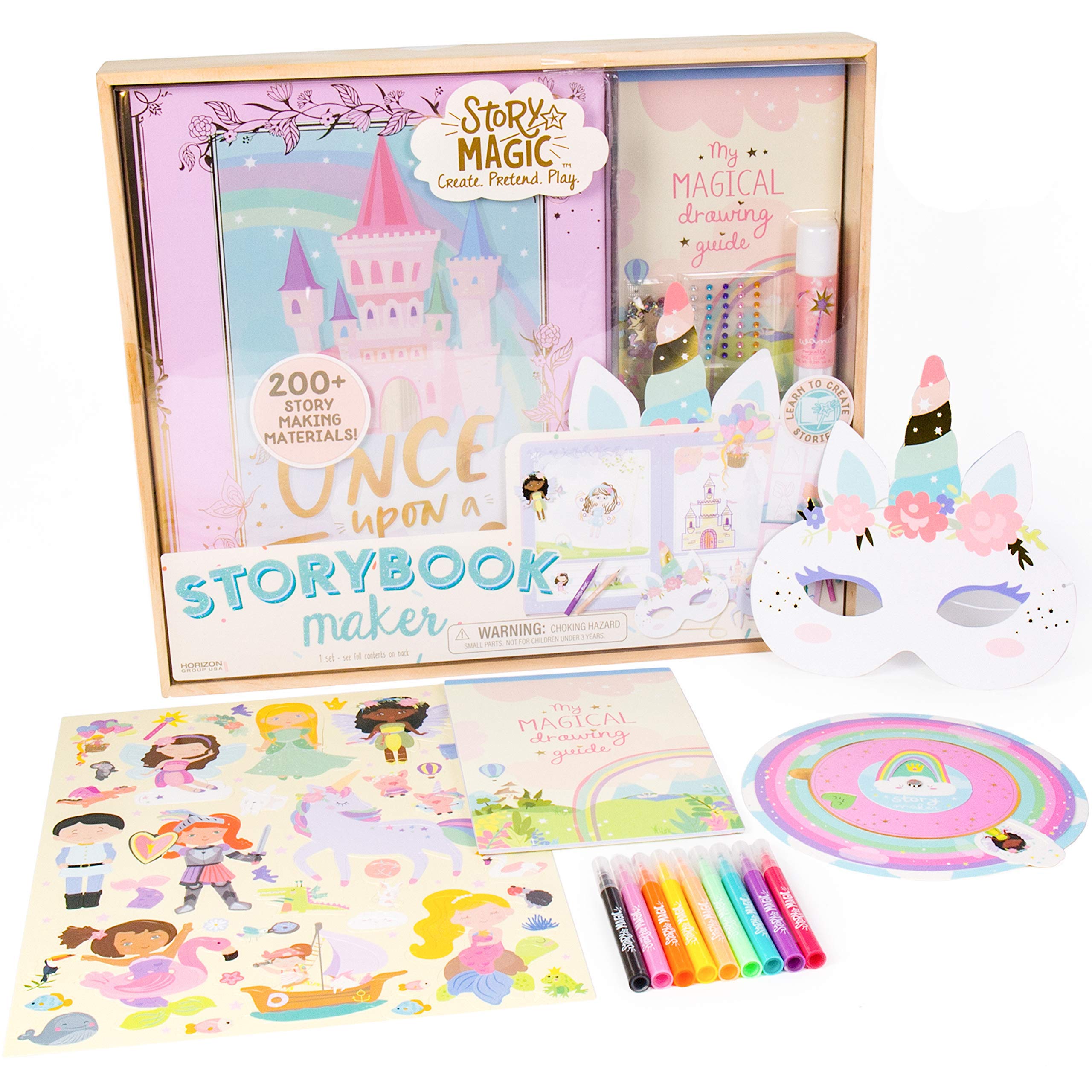 Story Magic Storybook Maker Kit by Horizon Group USA – DIY Hardcover Storybook with Stickers, Markers, Punch Outs & Unicorn Mask – 200+ Storytelling Supplies for Kids Ages 4+ – Perfect for Creative Writing, Imaginative Play & Homeschool Activities