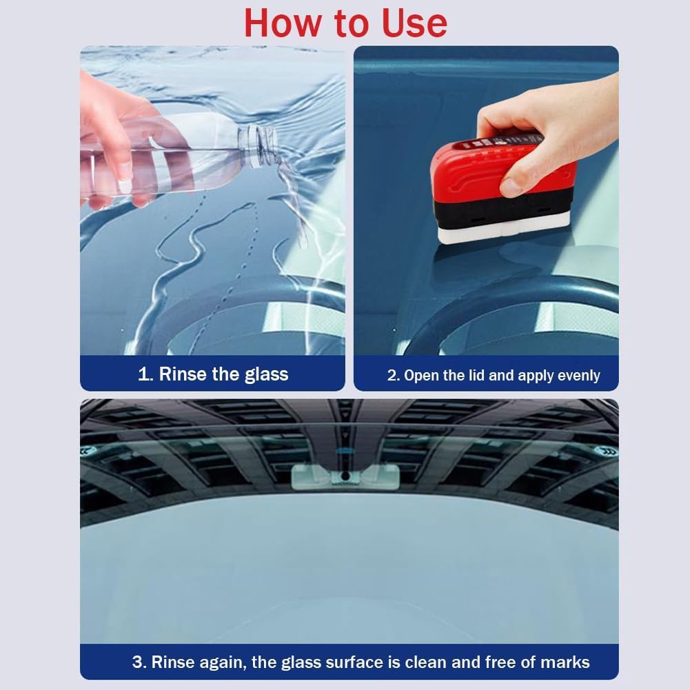 2024 Upgraded Automotive Oil Film Cleaning Brush - 3 Pack Red Car Windshield Glass Cleaner for Hydrophobic Coating & Oil Film Removal | Perfect for Car Detailing, Auto Glass Maintenance & DIY Cleaning