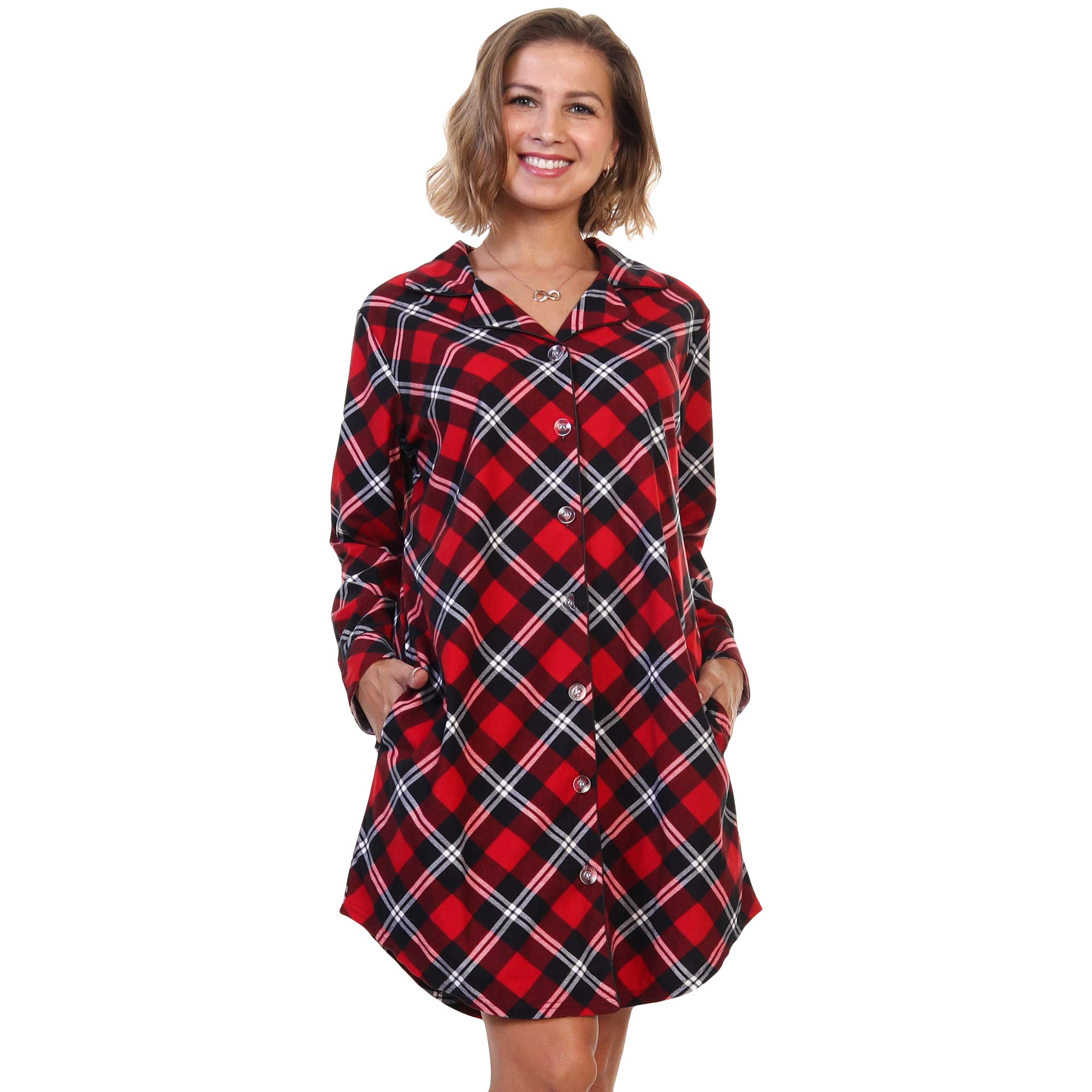 Angelina Women's Soft & Comfy Button Down Sleep Shirt Dress Nightgown - Cozy Loungewear for Relaxing at Home, Sleeping & Casual Wear