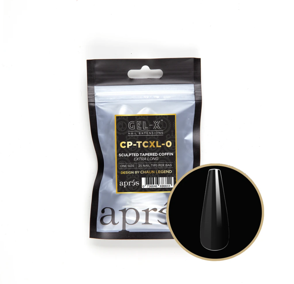 Apres Chaun Legend Refill Tapered Coffin Long Refill Tips #0 #9 - Professional Nail Art Supplies for Salon & DIY Manicure