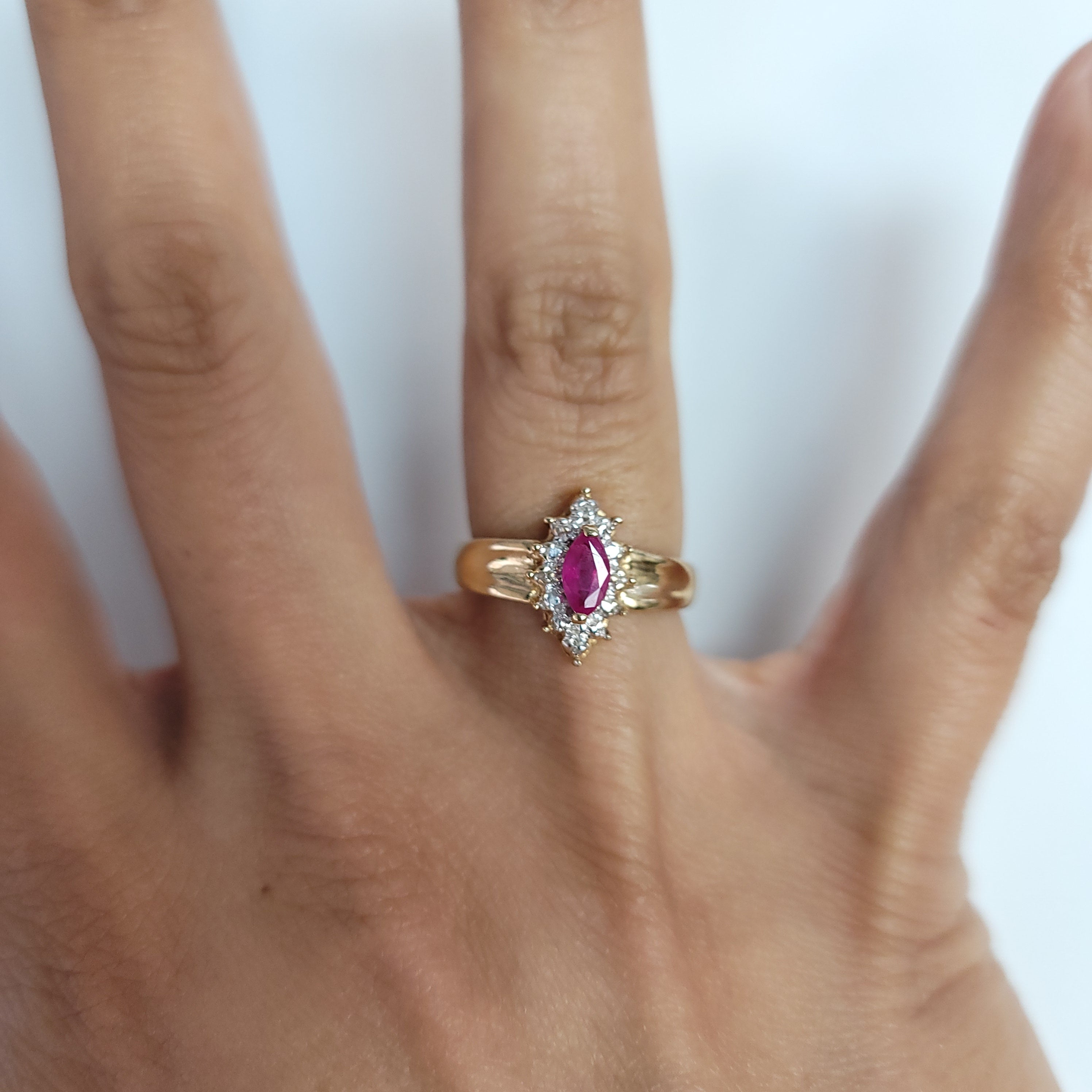 Exquisite Marquise Ruby and Diamond Halo Engagement Ring - Perfect for Proposals, Anniversaries & Special Occasions