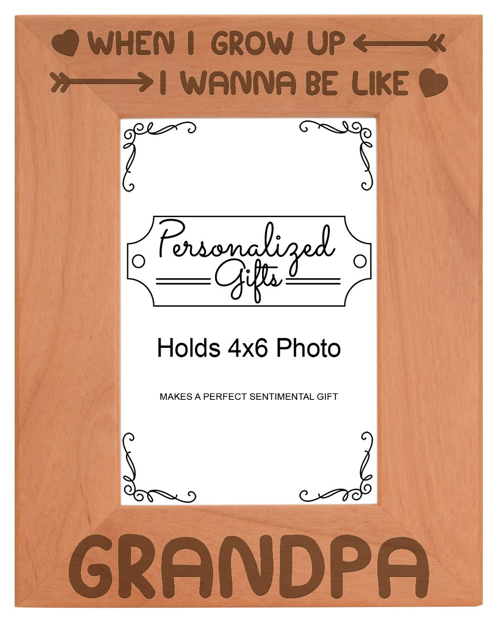Personalized Wooden Picture Frame for Grandson & Granddaughter - 4x6 Engraved Portrait Frame - Natural Wood Gift Like Grandpa - Perfect for Birthdays, Christmas & Family Keepsakes