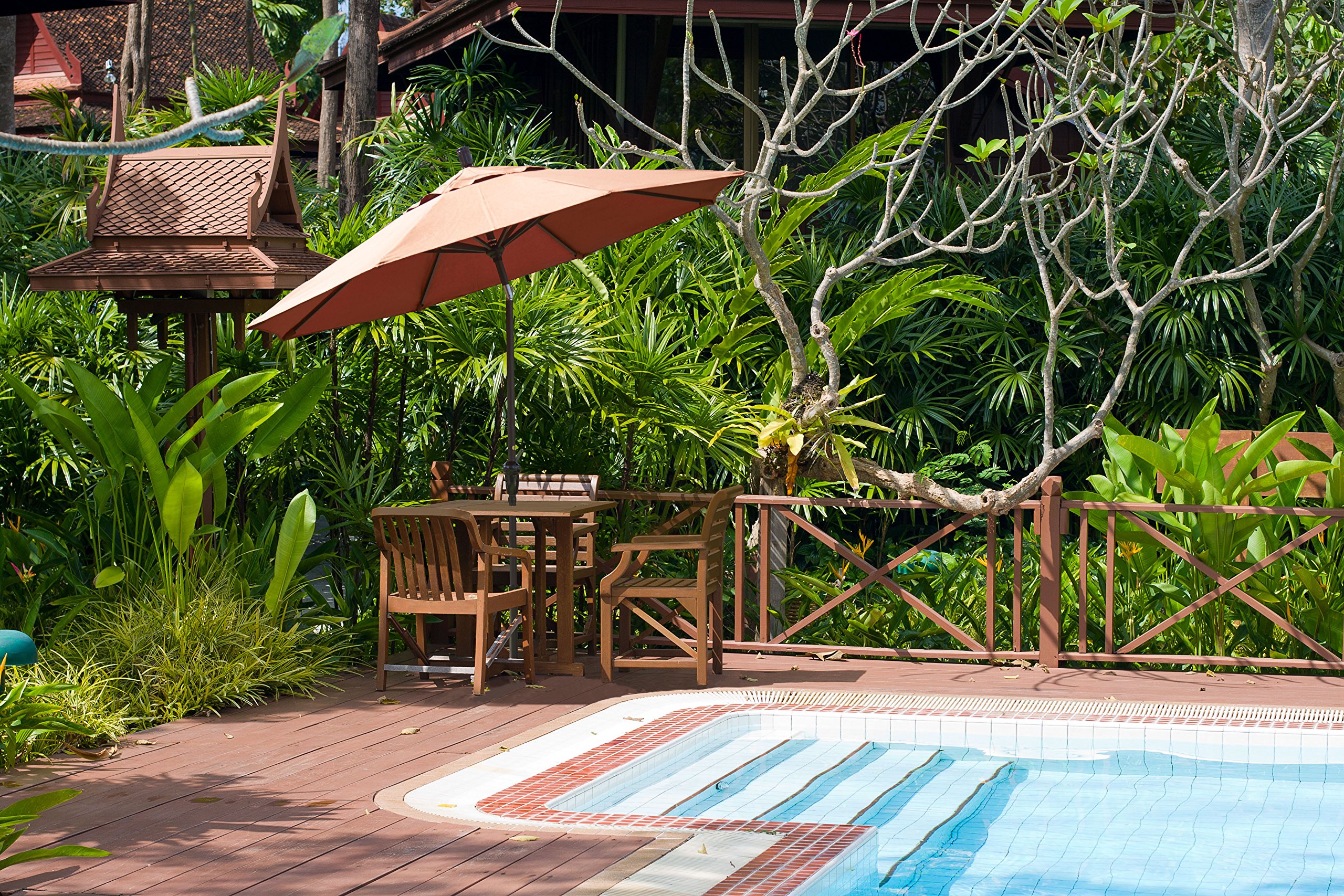 9' Aluminum Market Umbrella with Crank Lift & Auto Tilt - Sunbrella Natural for Patio & Outdoor Dining