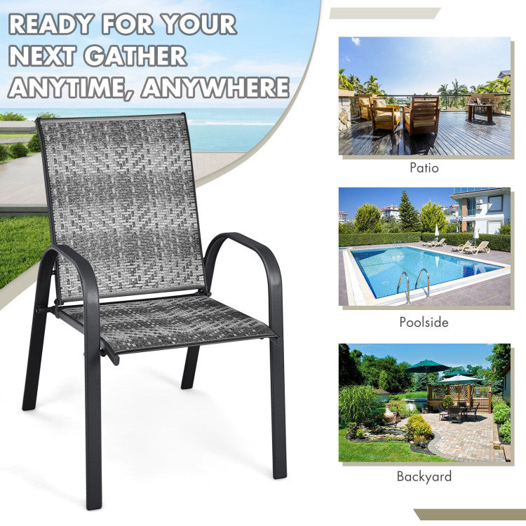 Costway 6-Piece Patio Furniture Set - Stackable Wicker Chairs with Sturdy Steel Frame for Outdoor, Garden, Poolside & Backyard Relaxation