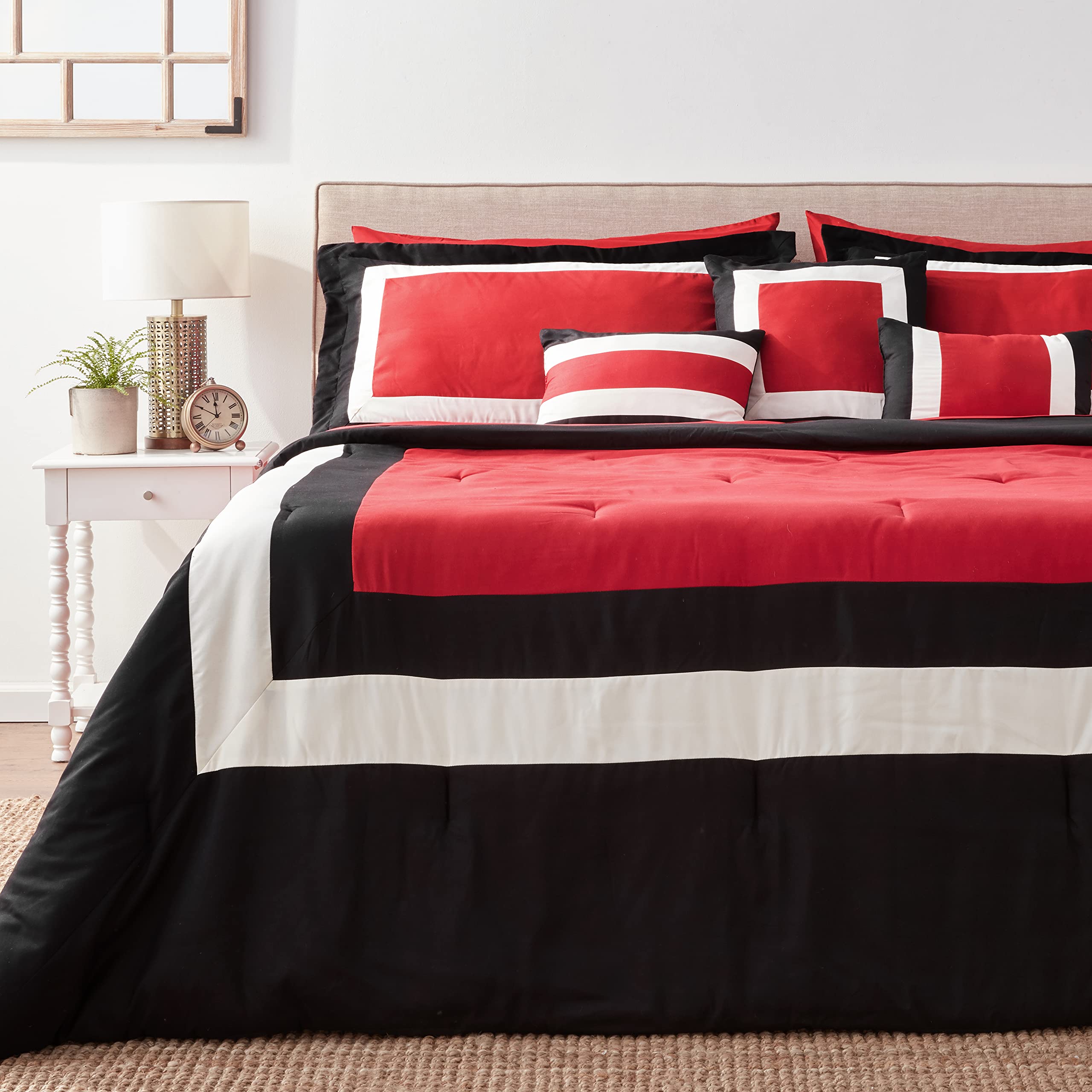 Chic King Comforter Set 10-Piece - Colorblocked Bedding with Shams & Pillows (Red) for Luxurious Bedroom