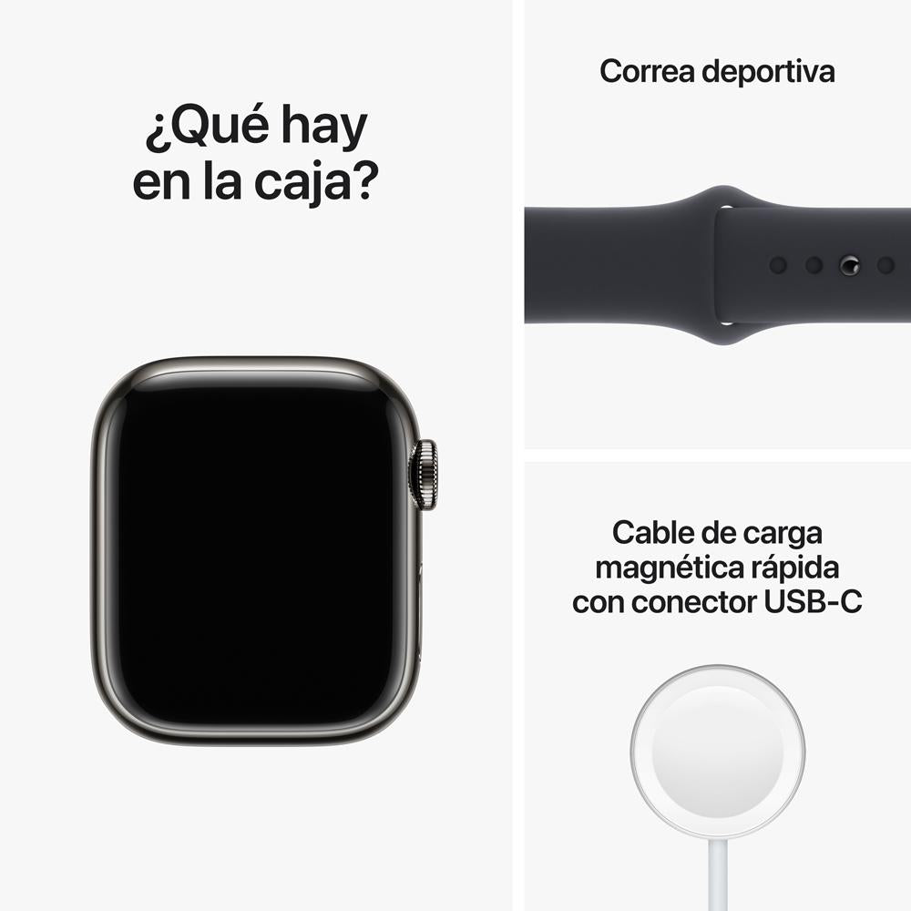 Apple Watch Series 8 (GPS + Cellular) 41mm Graphite Stainless Steel Case with Midnight Sport Band - Perfect for Fitness Tracking, Calls & Smart Notifications