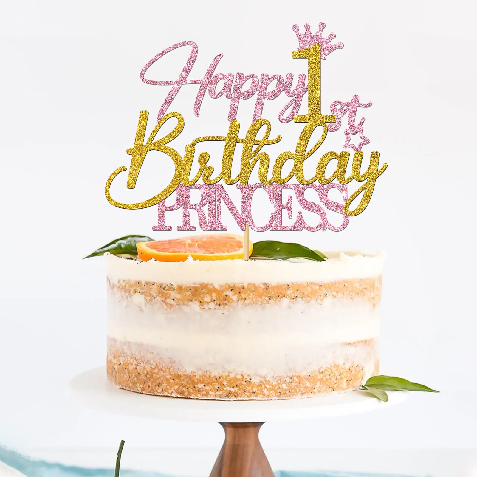 Happy 1st Birthday Cake Topper for Girls - Pink & Gold Glitter Princess Cake Decorations - Baby Girl One Year Old Party Supplies - Perfect for Birthday Cakes, Cupcakes & Dessert Tables