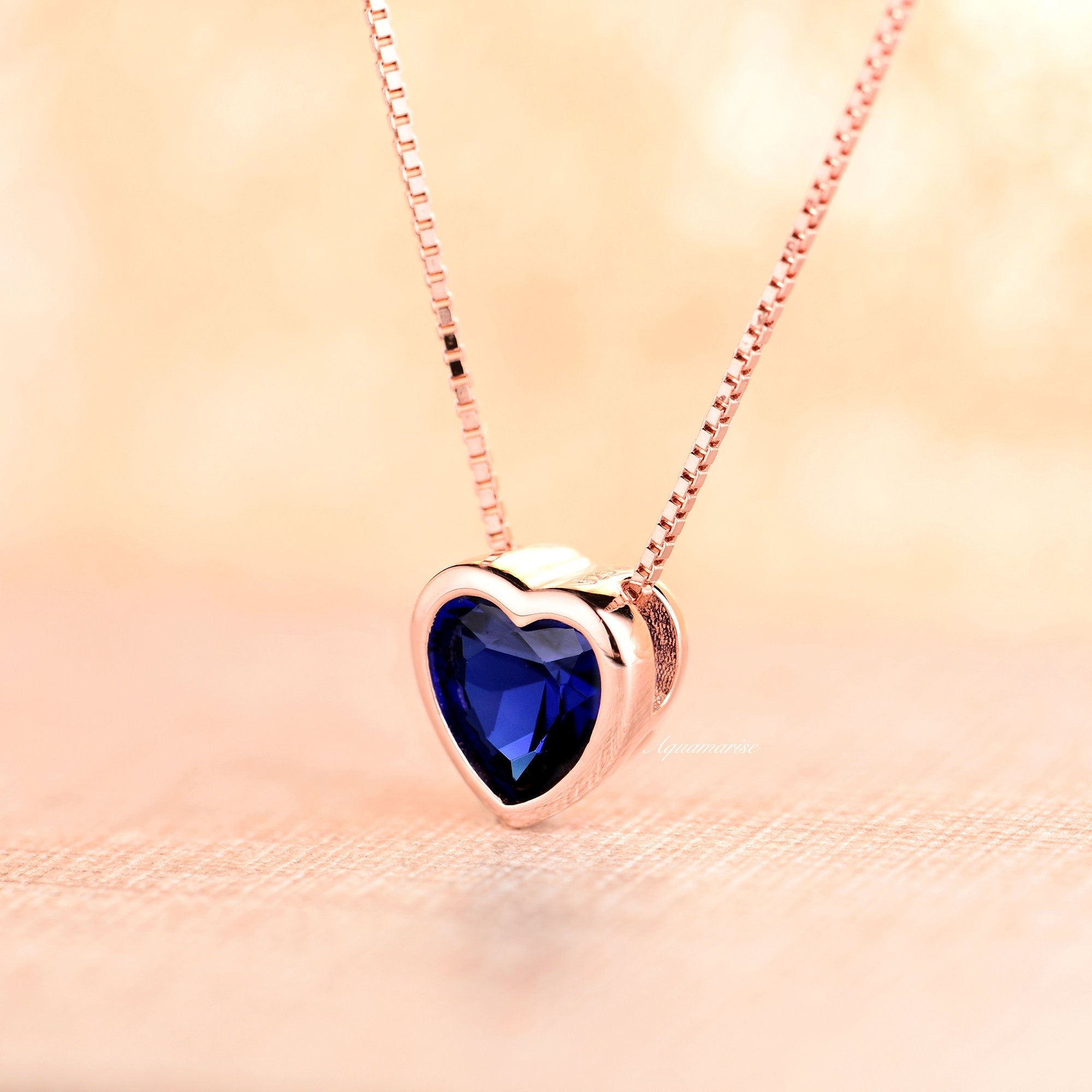 14K Rose Gold Vermeil Heart Sapphire Necklace - Elegant Jewelry Gift for Women, Perfect for Valentine's Day, Anniversary & Special Occasions