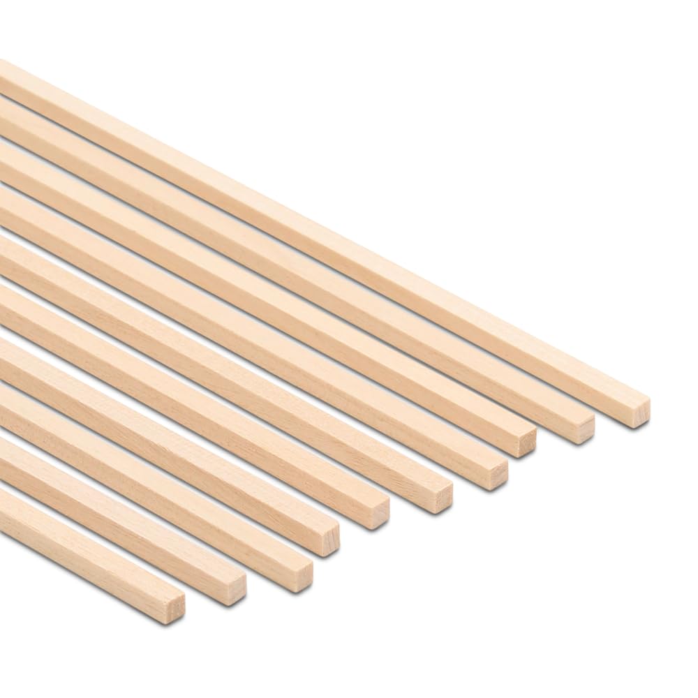 1/8 Inch x 48 Inch Wood Square Dowel Rods - Pack of 10 Natural Wooden Craft Sticks for DIY Projects, Woodworking, Model Building & Home Decor - Premium Quality by Woodpeckers