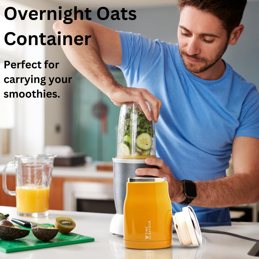 16oz Insulated Overnight Oats Containers with Lids - BPA-Free Leakproof Food Storage Jars for Oatmeal, Smoothies, Yogurt, Pasta & Soup - Perfect Thermos Lunch Box for Kids, Adults & Meal Prep (Yellow) - Ideal for Office, School, Travel & Camping