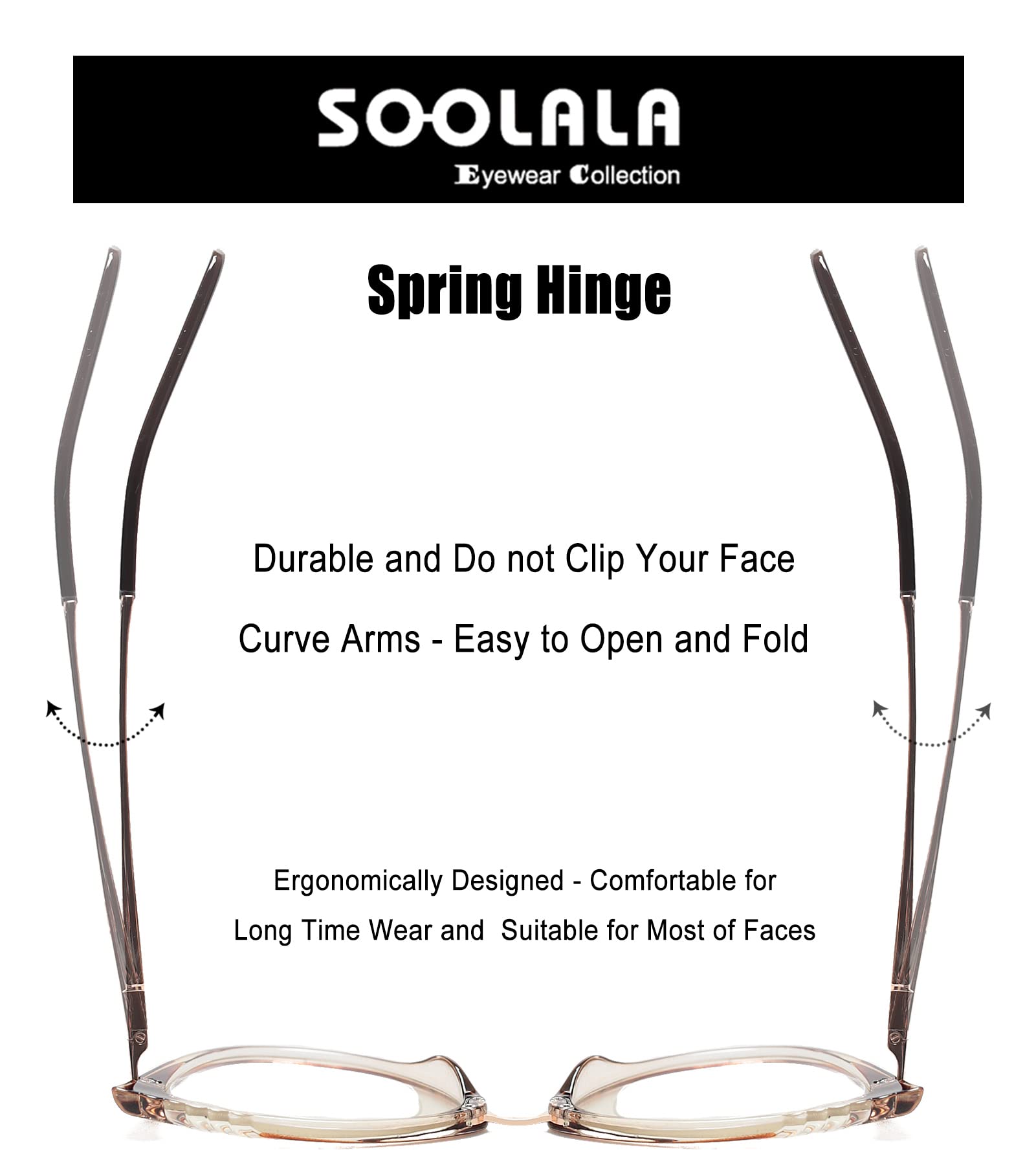 SOOLALA Women's Blue Light Blocking Glasses TR90 Lightweight Spring Hinged Cat Eye Reading Glasses for Computer Work & Reading - Stylish Eye Protection for Office, Home & Digital Screen Use