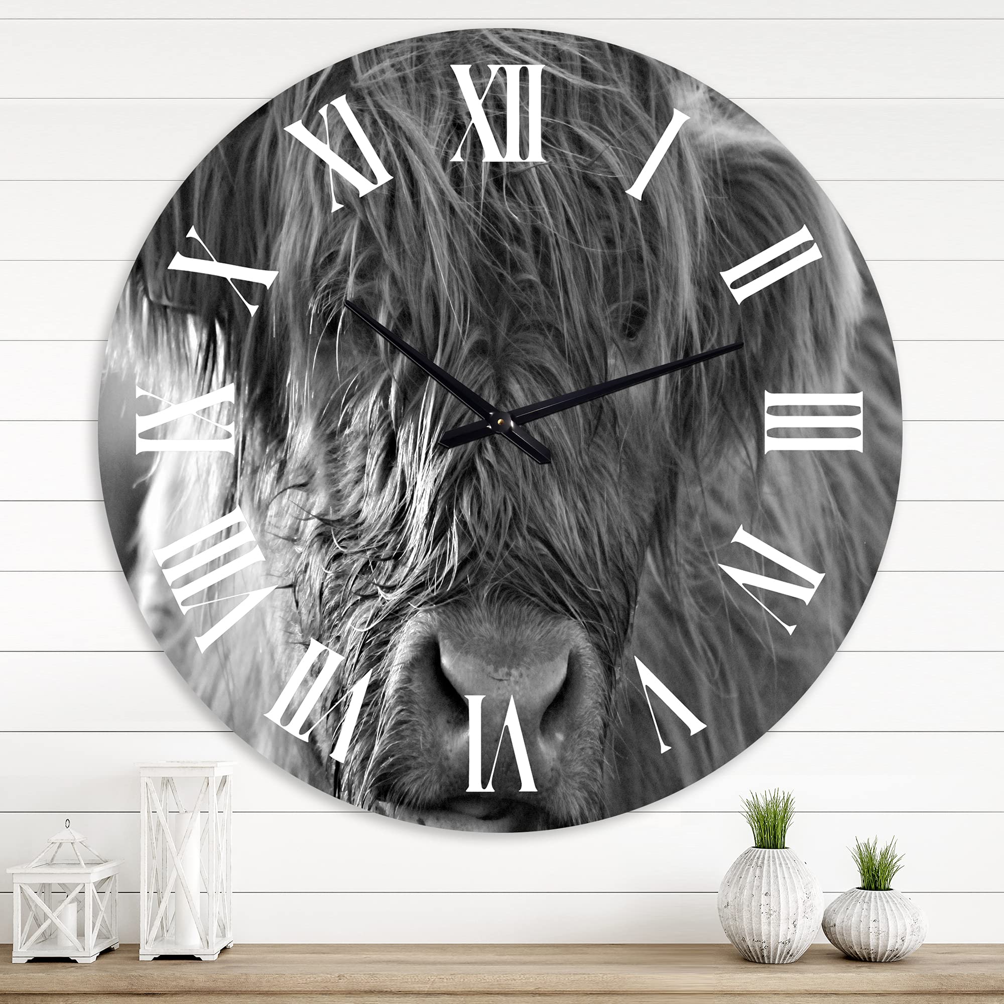 Farmhouse Wall Clock with Scottish Highland Cows Design - Large Rustic Kitchen Wall Clock for Home Decor | Perfect for Farmhouse, Country Style Living Room & Kitchen Décor
