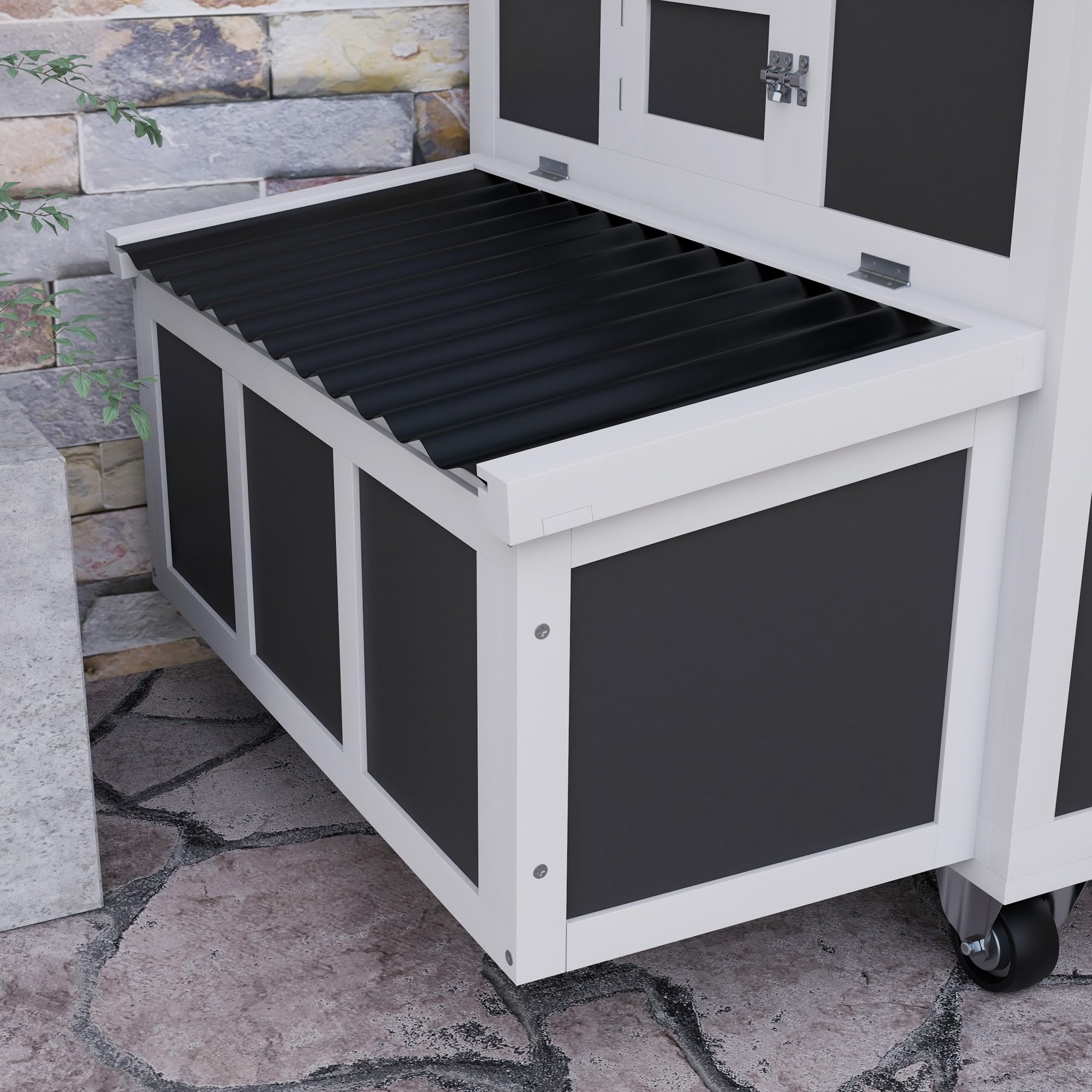 PawHut Dark Gray Wooden Chicken Coop with Nesting Box & Pull-Out Tray - Outdoor Poultry Cage for 6 Chickens, Rabbit Hutch with Perches, Ramp & Windows - Ideal for Ducks, Hens & Small Animals - Perfect for Backyard Farming & Pet Shelter