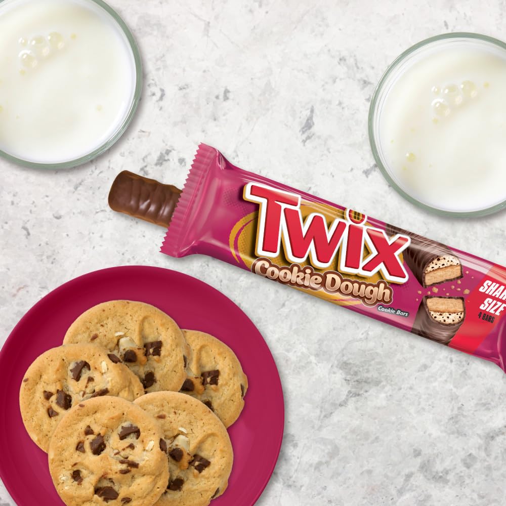 TWIX Cookie Dough Milk Chocolate Candy Bars Bulk Pack - 20 Individually Wrapped Share Size Bars, Crunchy Cookie & Caramel in Rich Milk Chocolate | Perfect for Halloween Candy, Christmas Gifts, Birthday Parties, Office Snacks & Movie Nights