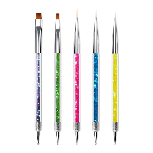 Purple, green, pink, blue, yellow