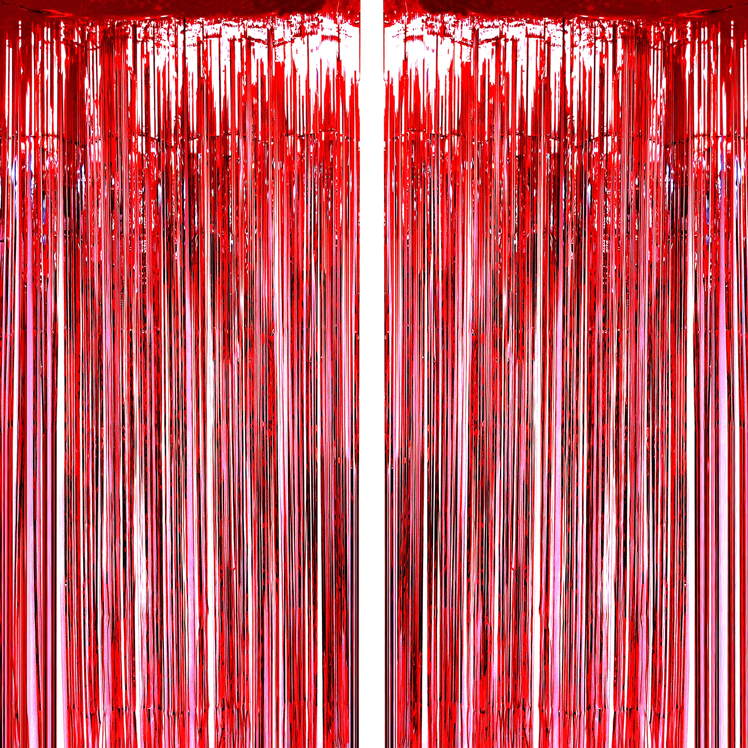 Red Party Tinsel Foil Fringe Curtains Backdrop - 2 Pack Photo Booth Decor for Birthday, Baby Shower, Christmas, New Year, Valentine's Day & Carnival Parties | Perfect for Indoor & Outdoor Events