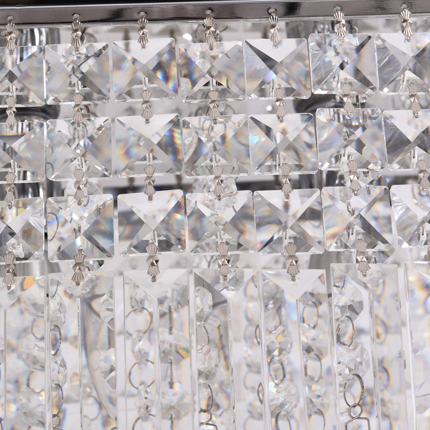 SEFINN FOUR Modern Crystal Chandelier - Adjustable Height 30-Inch Rectangular Pendant Light Fixture for Dining Room, Living Room, Kitchen Island - Easy Installation with Video Guide - Perfect for Home Decor and Ambient Lighting