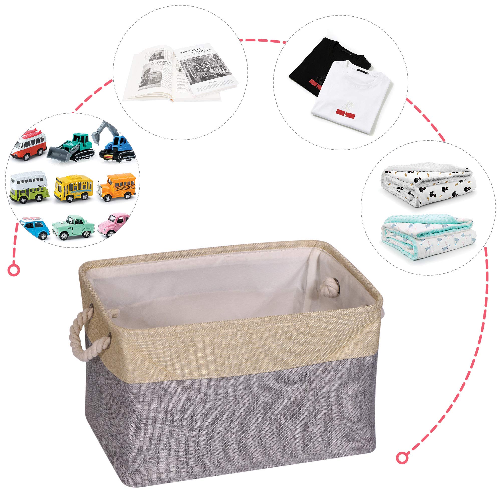 Set of 4 Large Foldable Storage Baskets - Collapsible Fabric Cube Organizer with Handles for Closet, Home, Office, Nursery | Grey & Beige | Perfect for Clothes, Toys, Blankets & Home Organization