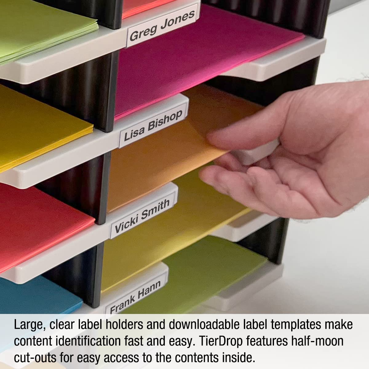 4-Tier Desktop Organizer with Letter Trays & Storage Base - Easy Access Lower Slots | Office Desk Accessories & Supplies | Perfect for Home Office, School, or Workspace Organization