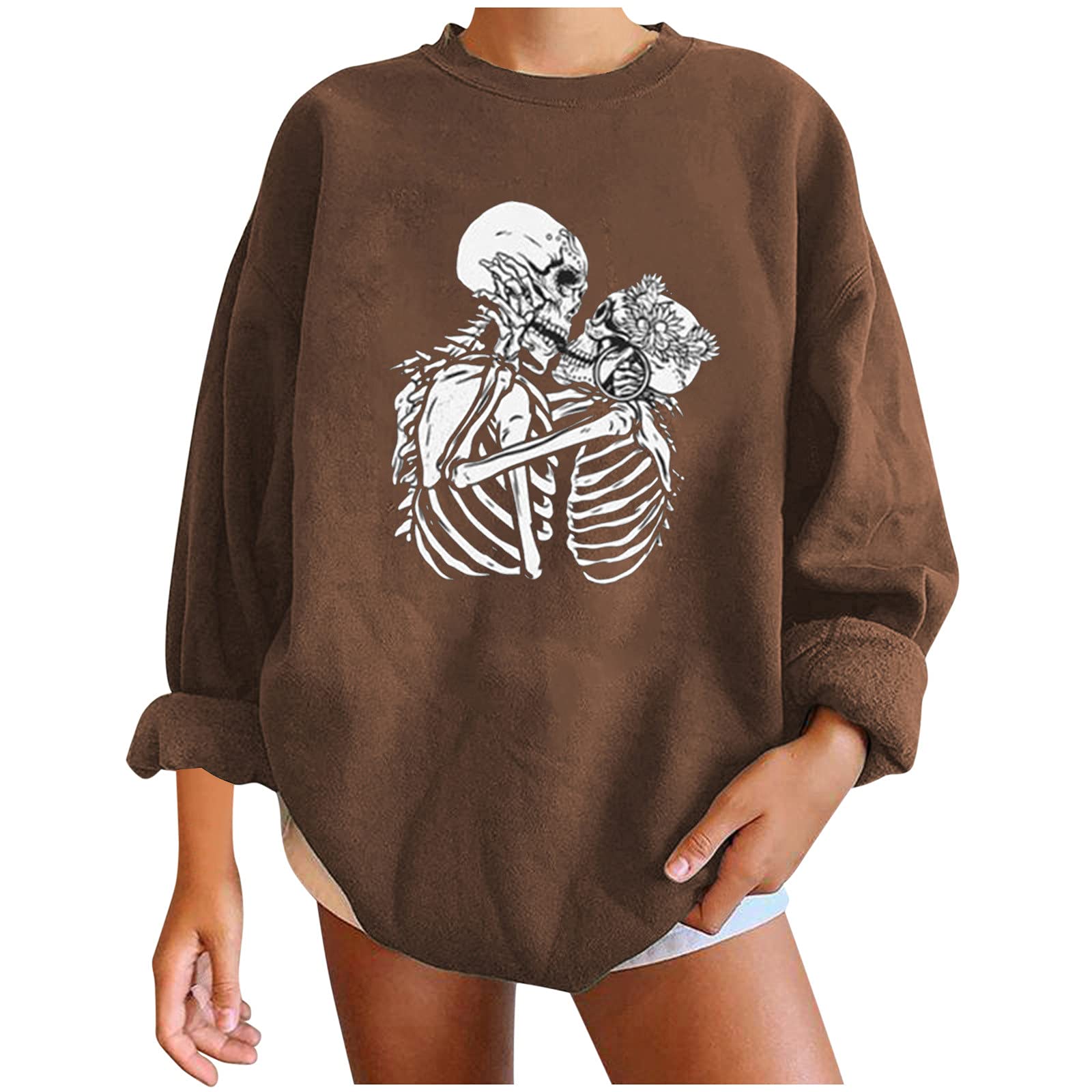 Meisiqw Women's Halloween Funny Skeleton Printed Sweatshirt - Casual Loose Crewneck Long Sleeve Pullover Top for Fall, Party & Everyday Wear