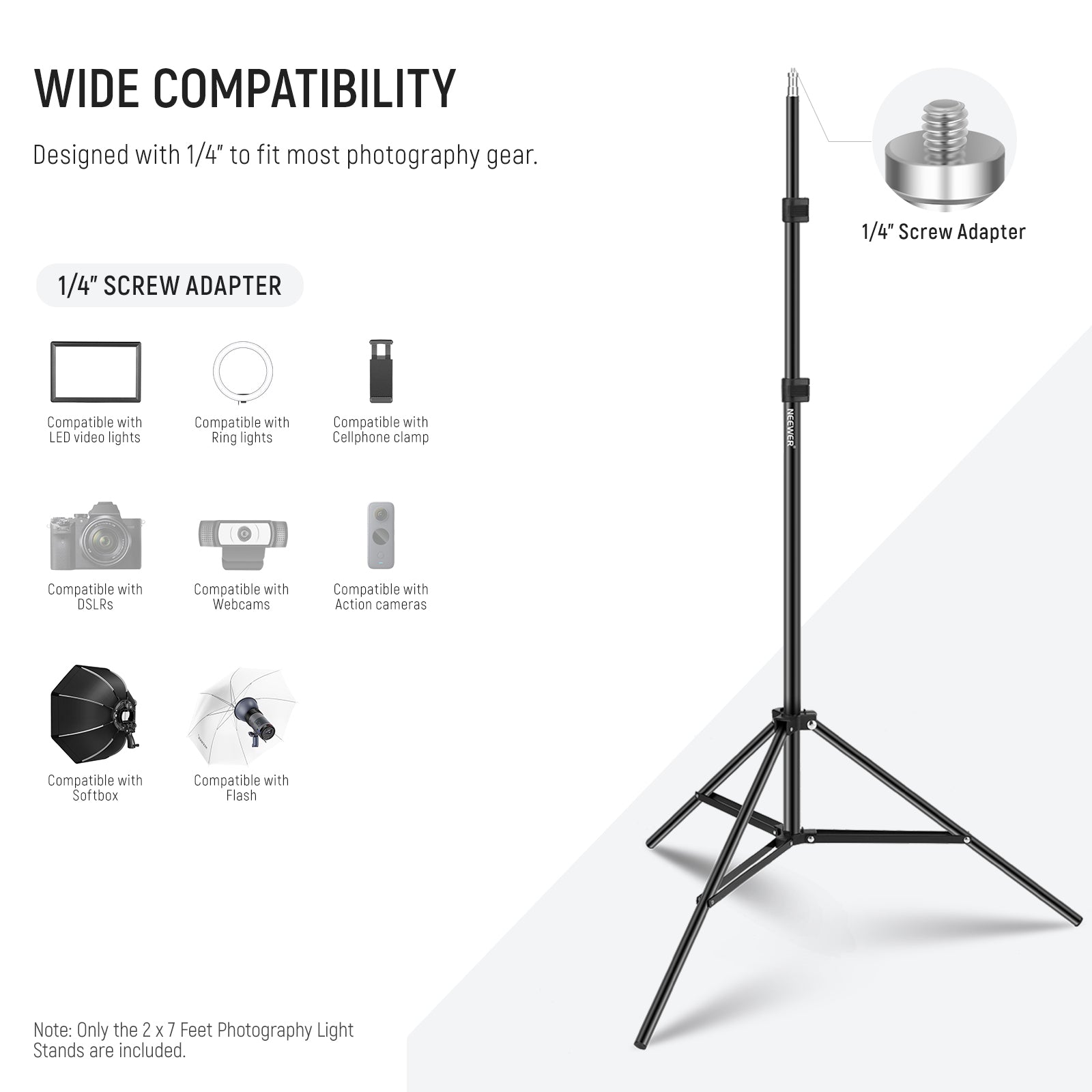 NEEWER ST210 2 Pack 210cm/7ft Heavy Duty Light Stand for Photography, Video Studio, YouTube Streaming - Adjustable Aluminum Tripod with Carry Bag for Softboxes, Ring Lights & Backdrops